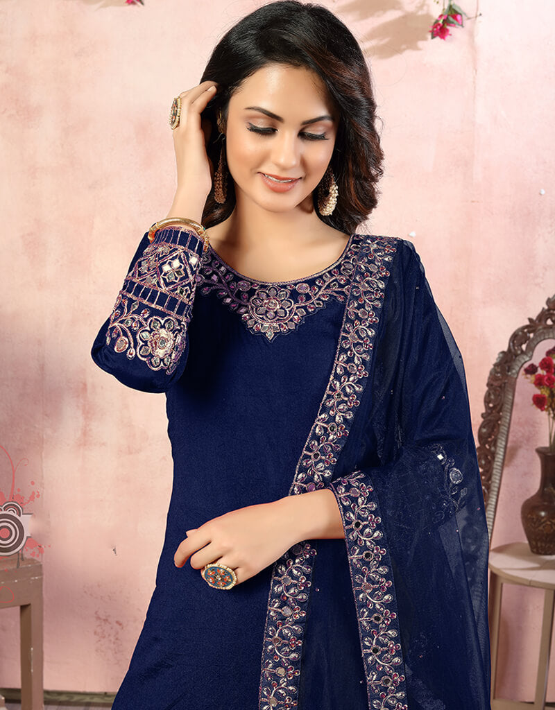 Elegant Blue Art Silk Patiyala Salwar Suit for Women - Traditional Indian Ethnic Wear for Weddings, Festivals & Special Occasions