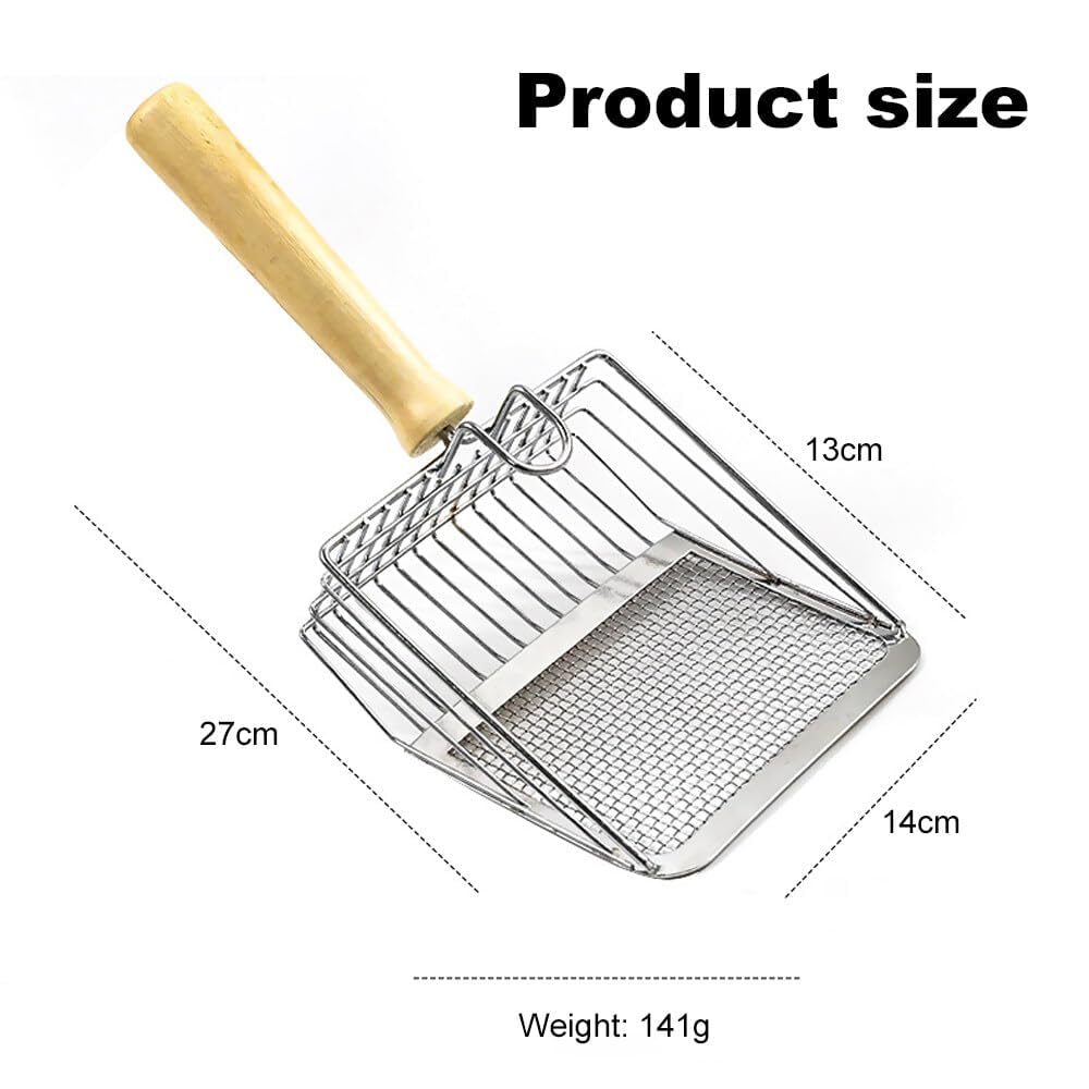 Premium Metal Cat Litter Scoop with Heavy Duty Design & Beech Wood Handle - Durable Litter Box Scooper with Speed Sifter for Quick Cleaning - Perfect for Multi-Cat Homes & Large Litter Boxes