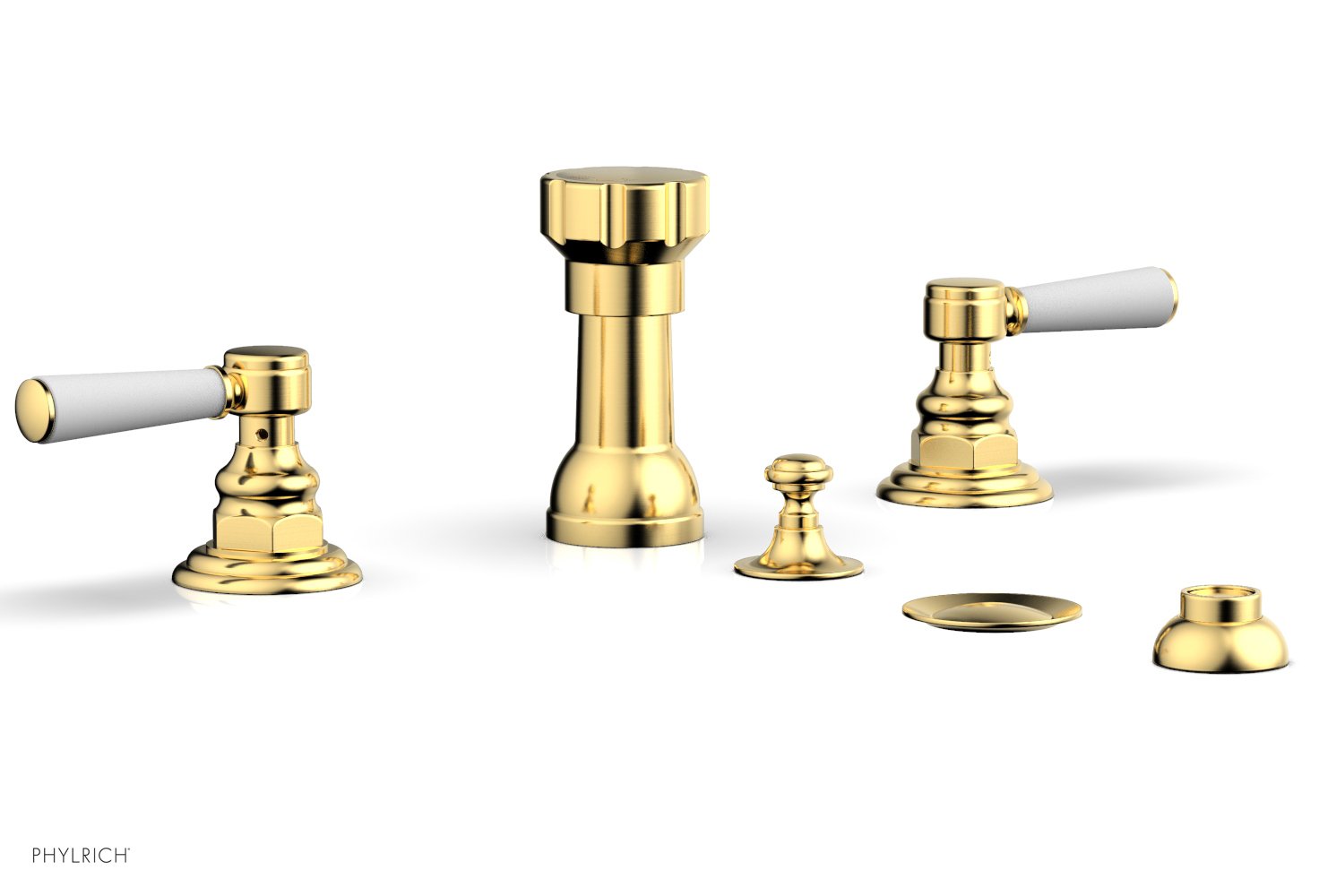 HENRI 4-Hole Bidet Faucet Set with Satin White Lever Handles - Model 161 61 | Modern Bathroom Upgrade for Toilet & Bidet Installation