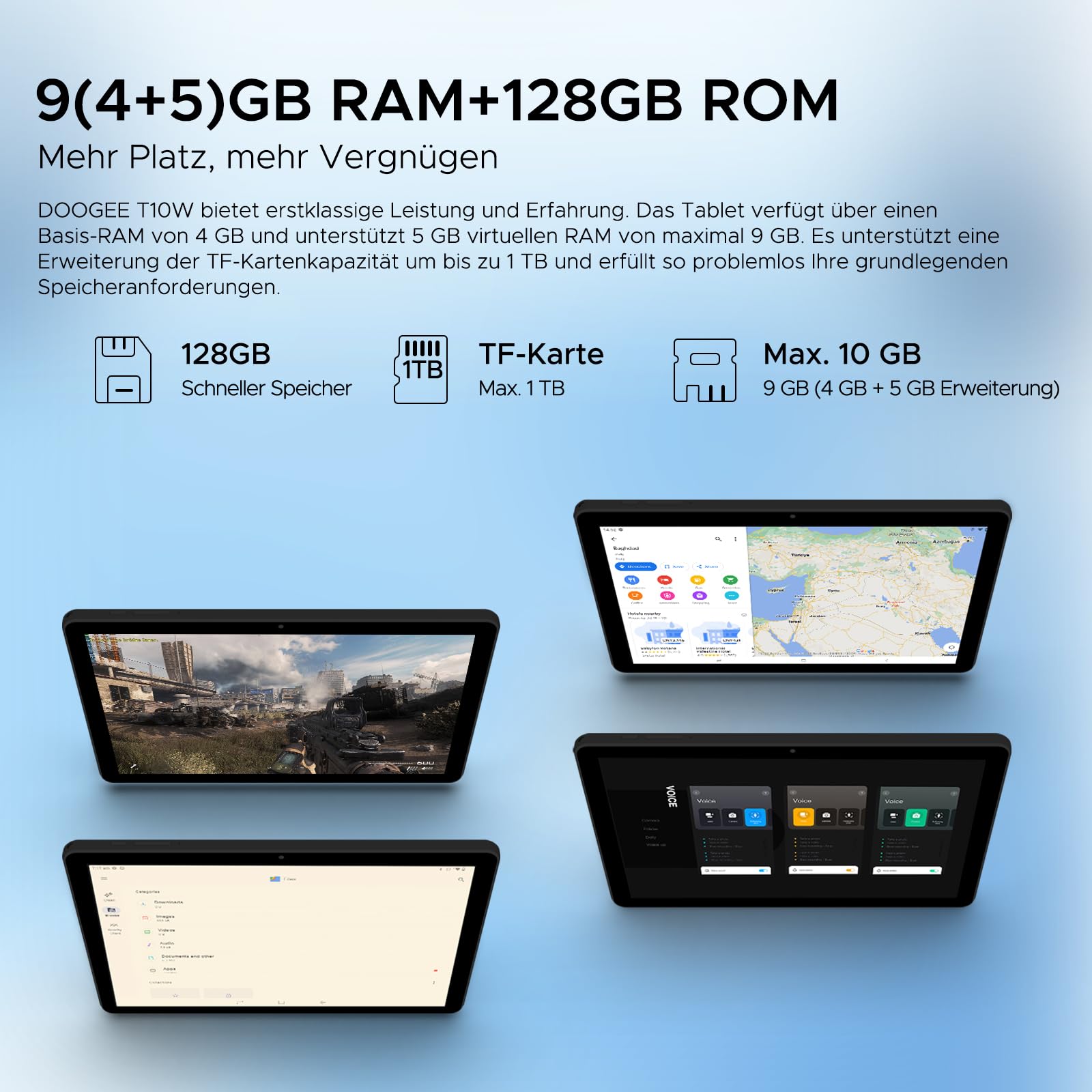 DOOGEE T10W 10 Inch Android 14 Tablet with Keyboard, 9GB RAM 128GB ROM (Expandable to 1TB), HD Touchscreen, 8000mAh Battery - WiFi, GPS, BT 5.0, LTE, OTG - Includes Stylus - Perfect for Work, Study & Entertainment