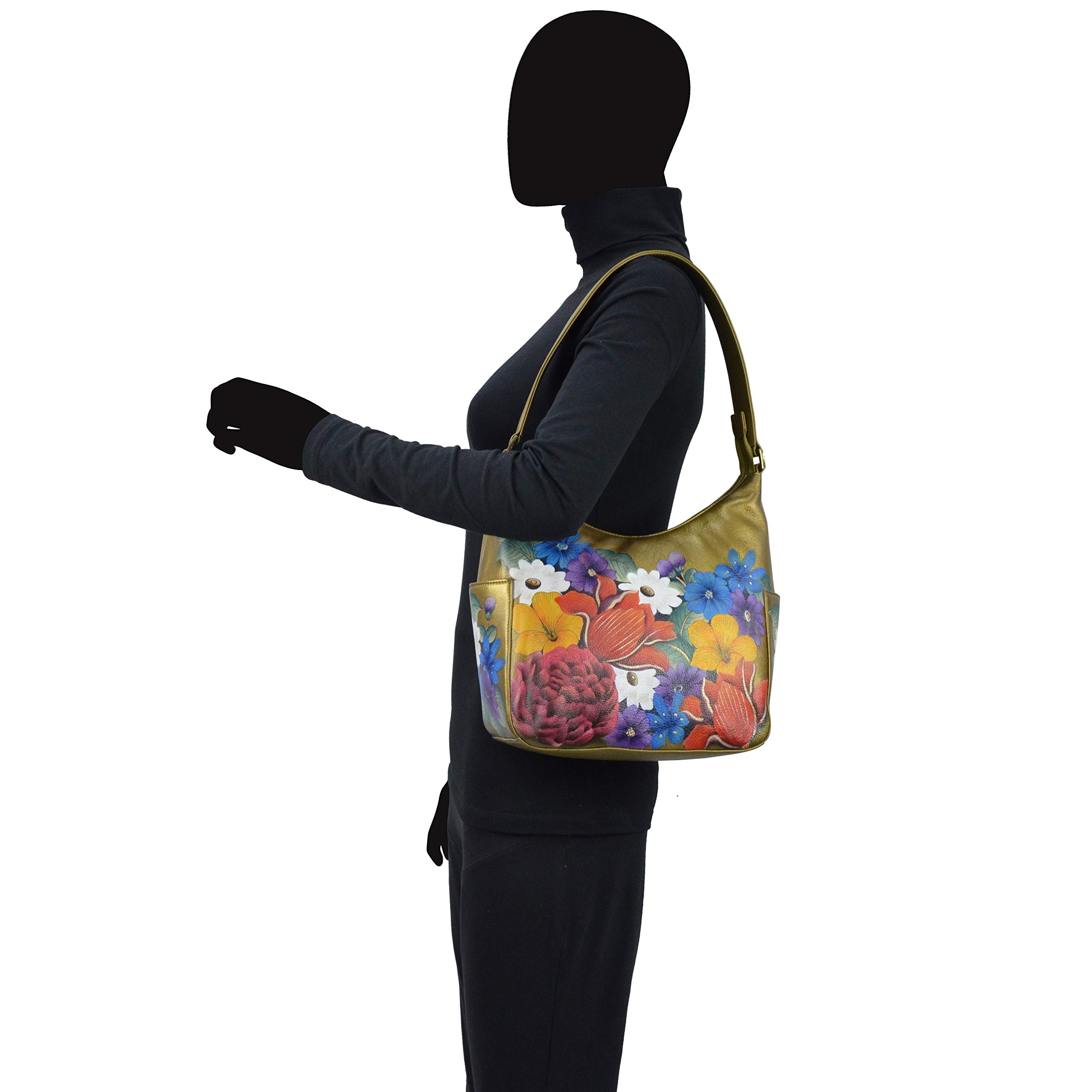 Anuschka Women's Hand-Painted Leather Hobo Bag with Side Pockets - Classic Shoulder Purse for Work, Travel & Everyday Use