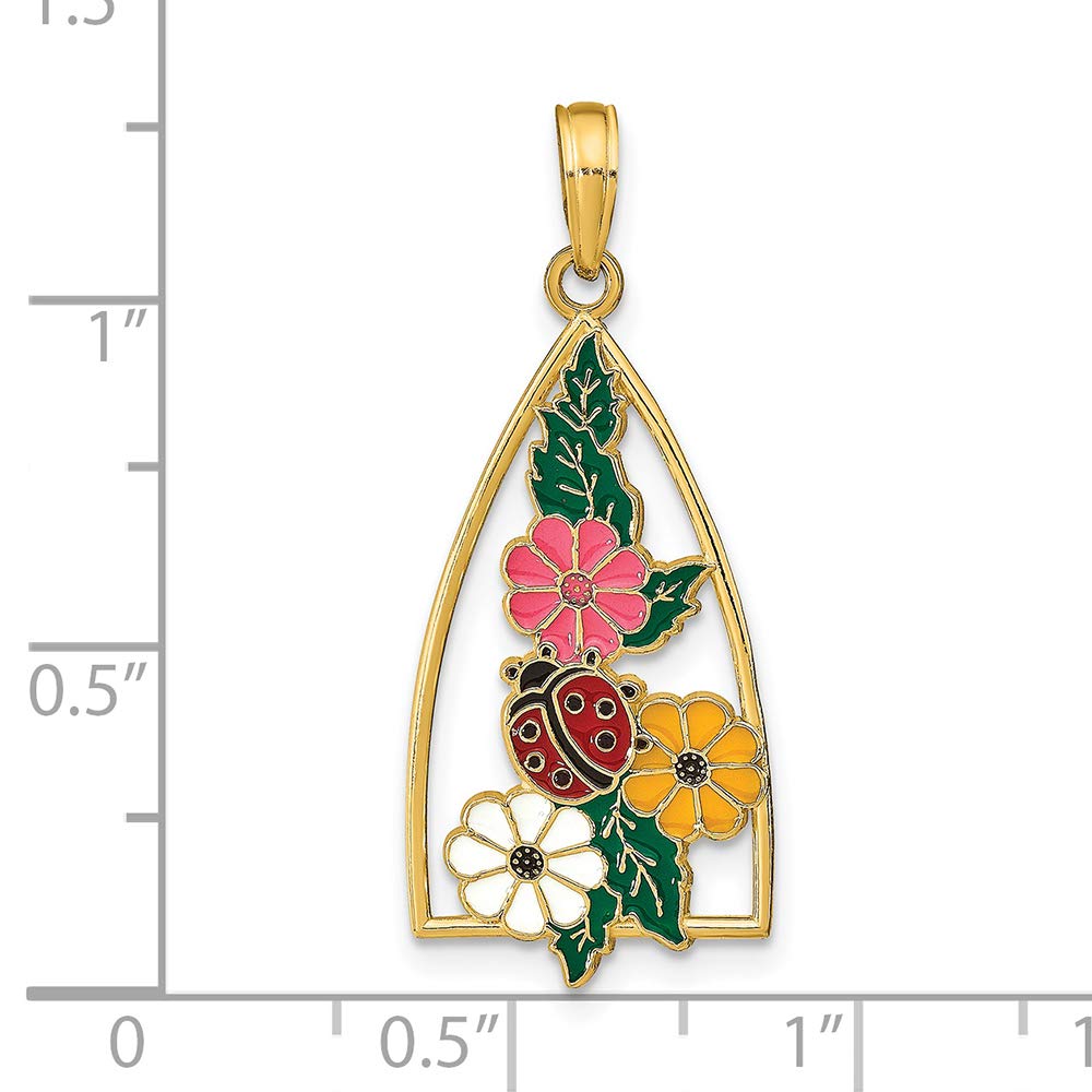 14K Yellow Gold Ladybug Stained Glass Enamel Charm Pendant - Elegant Triangle Jewelry for Women - Perfect for Gifts, Birthdays & Everyday Wear