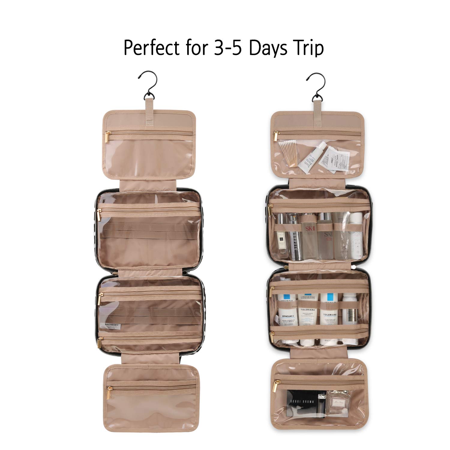 BAGSMART Hanging Toiletry Bag - Waterproof Travel Cosmetic Organizer for Makeup, Shampoo & Toiletries | Perfect for Air Travel, Camping & Gym Use