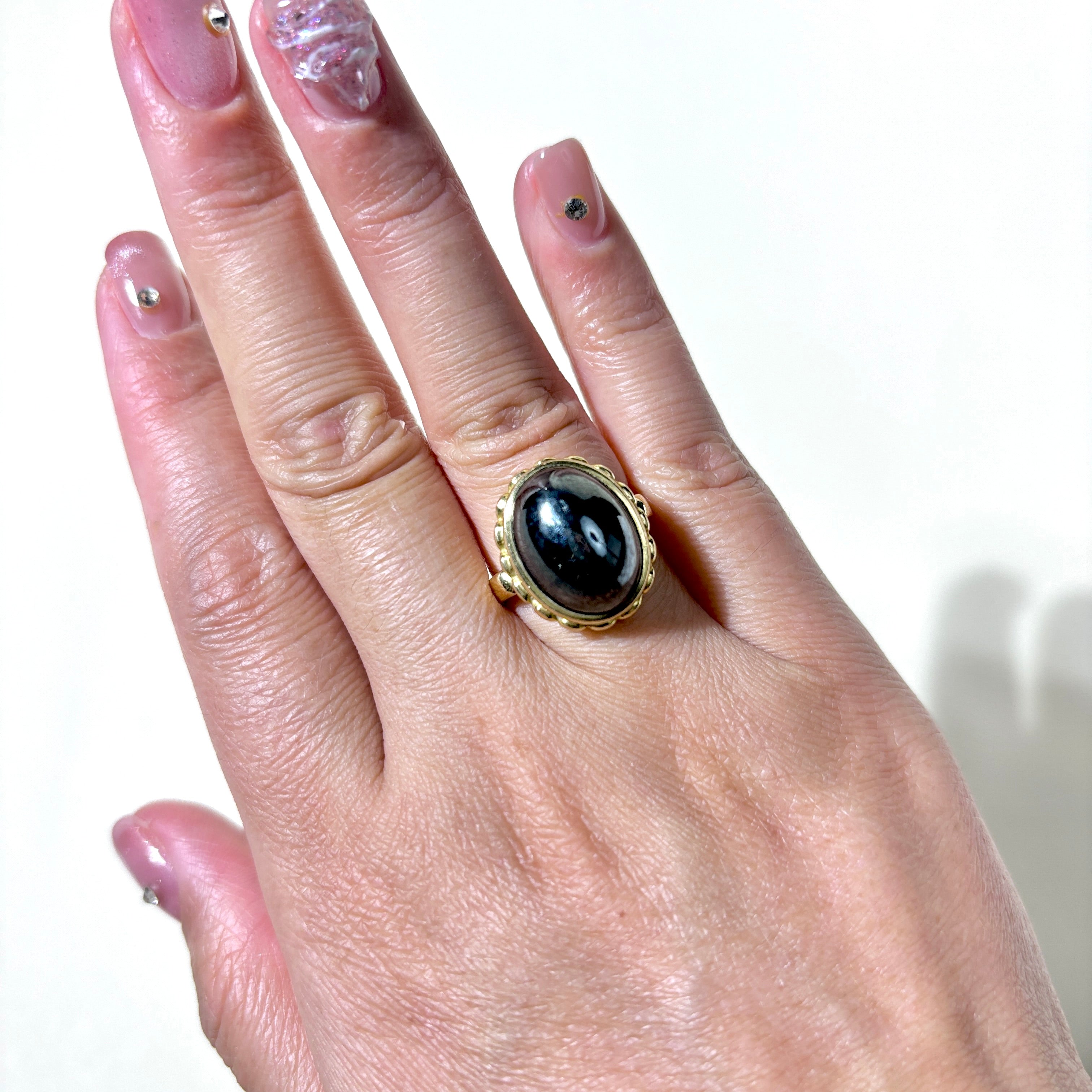 18K Yellow Gold Hematite Cocktail Ring - 20.67ct Genuine Hematite Stone - Size 6.25 - Elegant Statement Jewelry for Women - Perfect for Evening Parties, Weddings & Special Occasions
