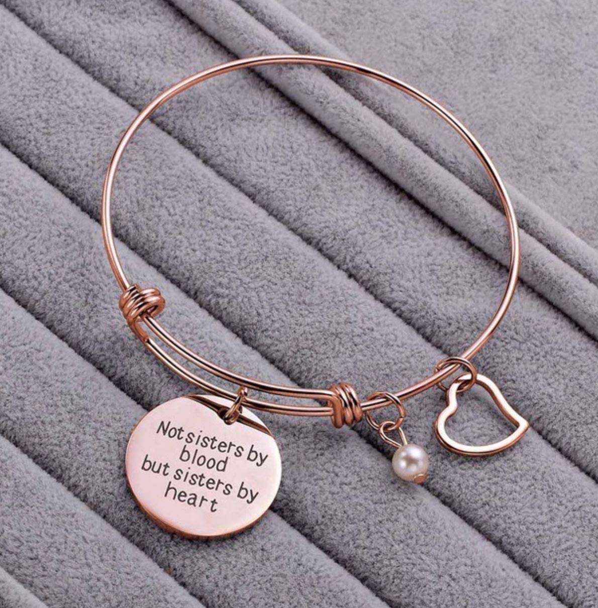 Best Friend Bracelet for Women - Rose Gold Heart Charm Engraved Friendship Bracelet 