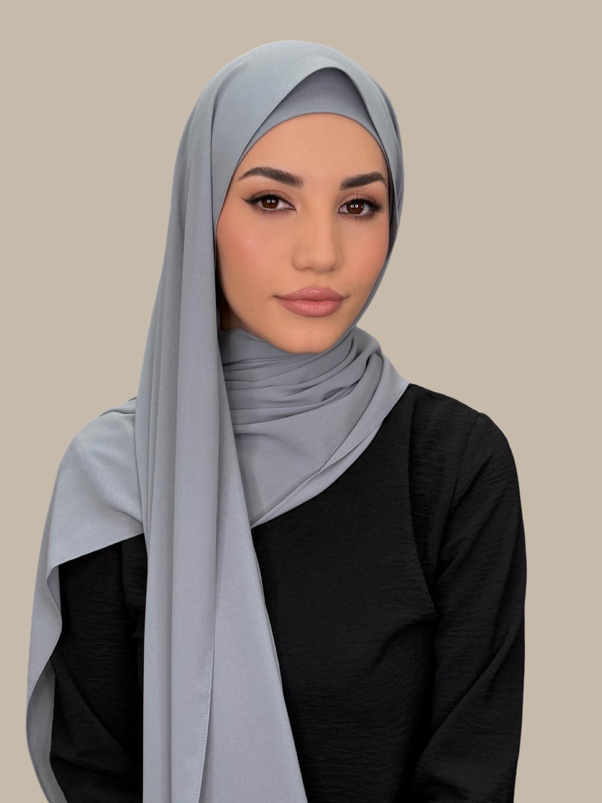 Elegant Slate Grey Chiffon Hijab Set - Perfect for Daily Wear, Prayer, and Special Occasions