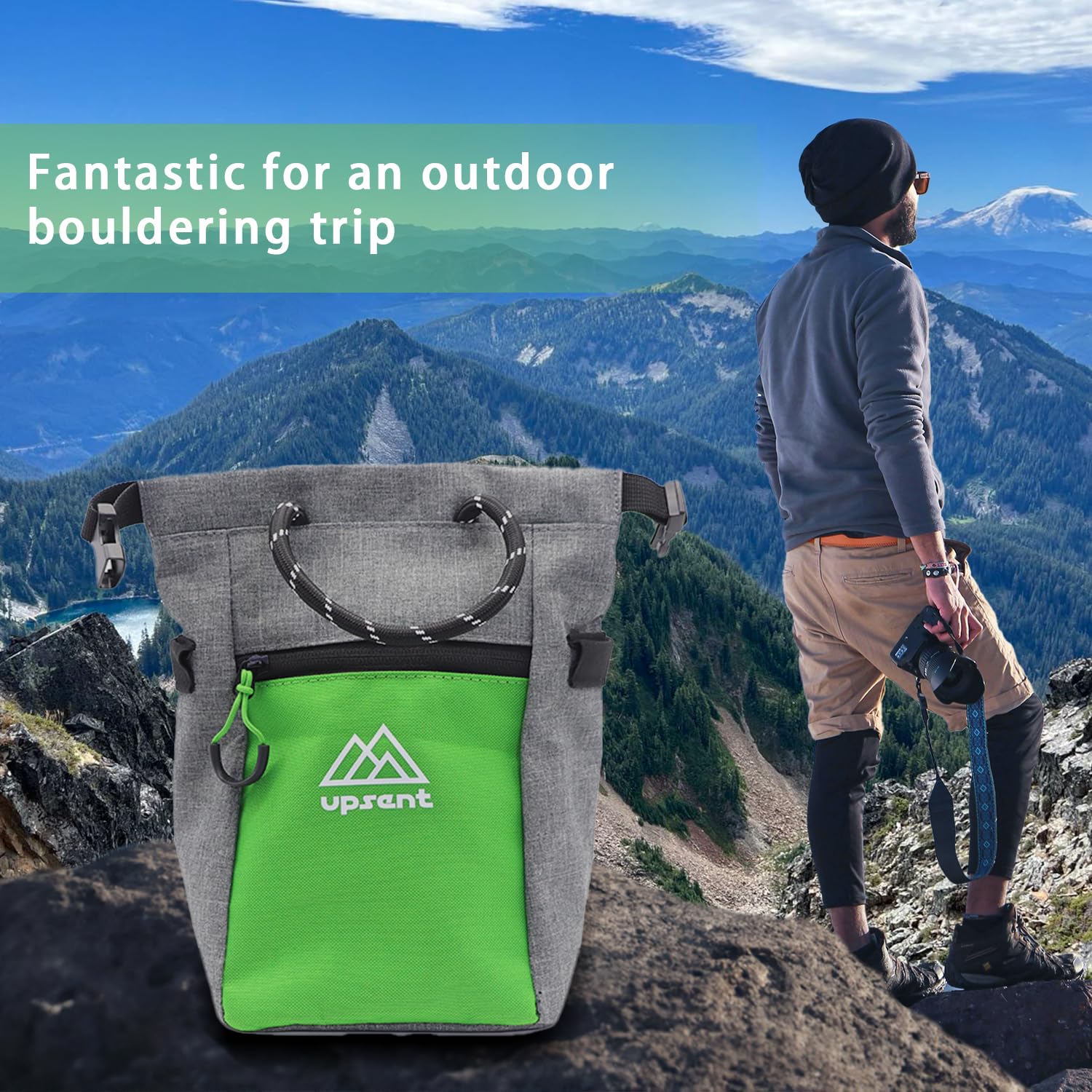 UpSent Large Bouldering Chalk Bucket with Magnetic Closure - Premium Rock Climbing Chalk Bag for Indoor & Outdoor Climbing, Bouldering, Gymnastics & Weightlifting - Perfect for Climbers & Athletes