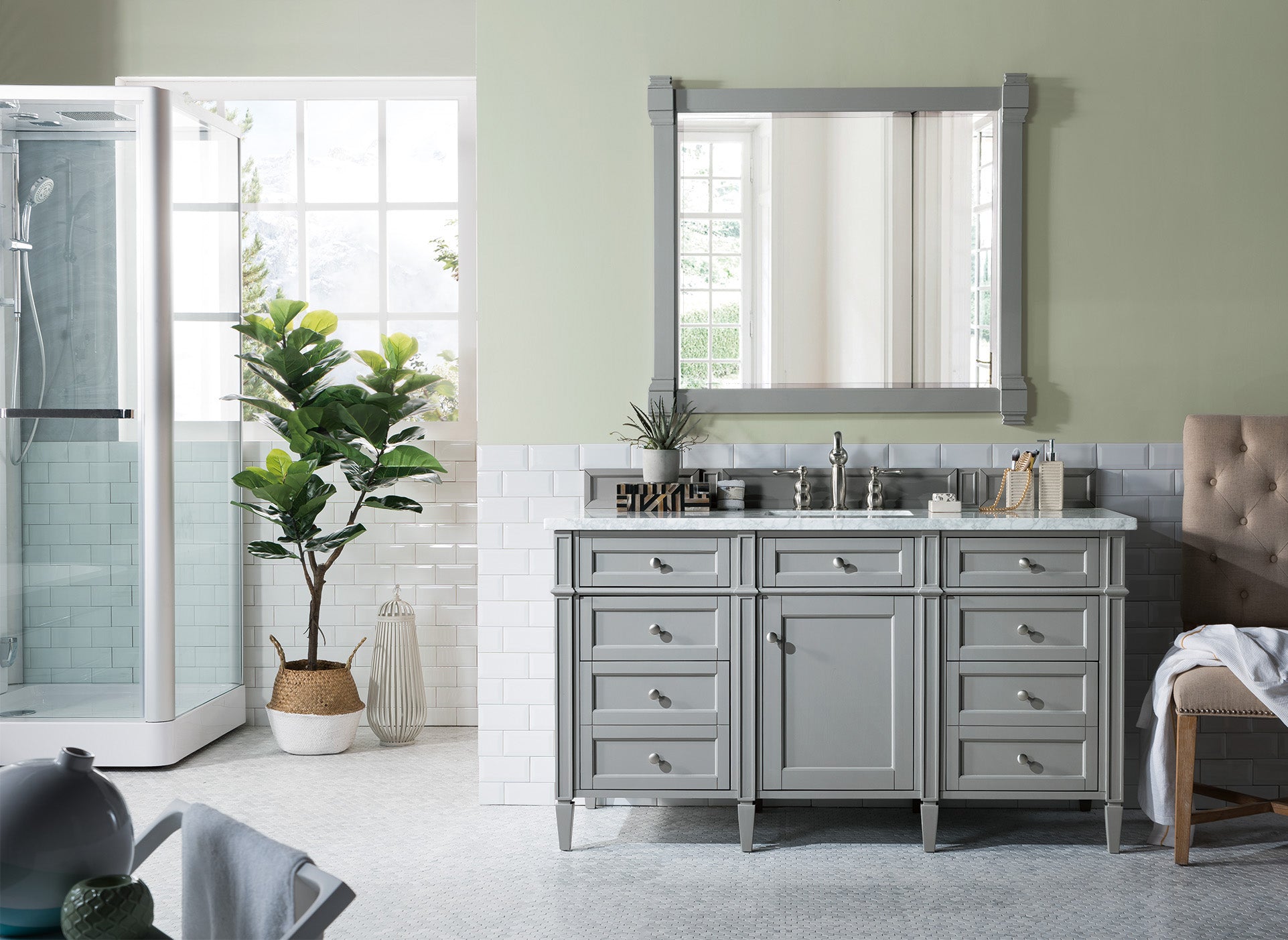 Brittany 60 Inch Modern Single Bathroom Vanity with 3CM Carrara Marble Top - Urban Gray Finish for Contemporary Home Decor