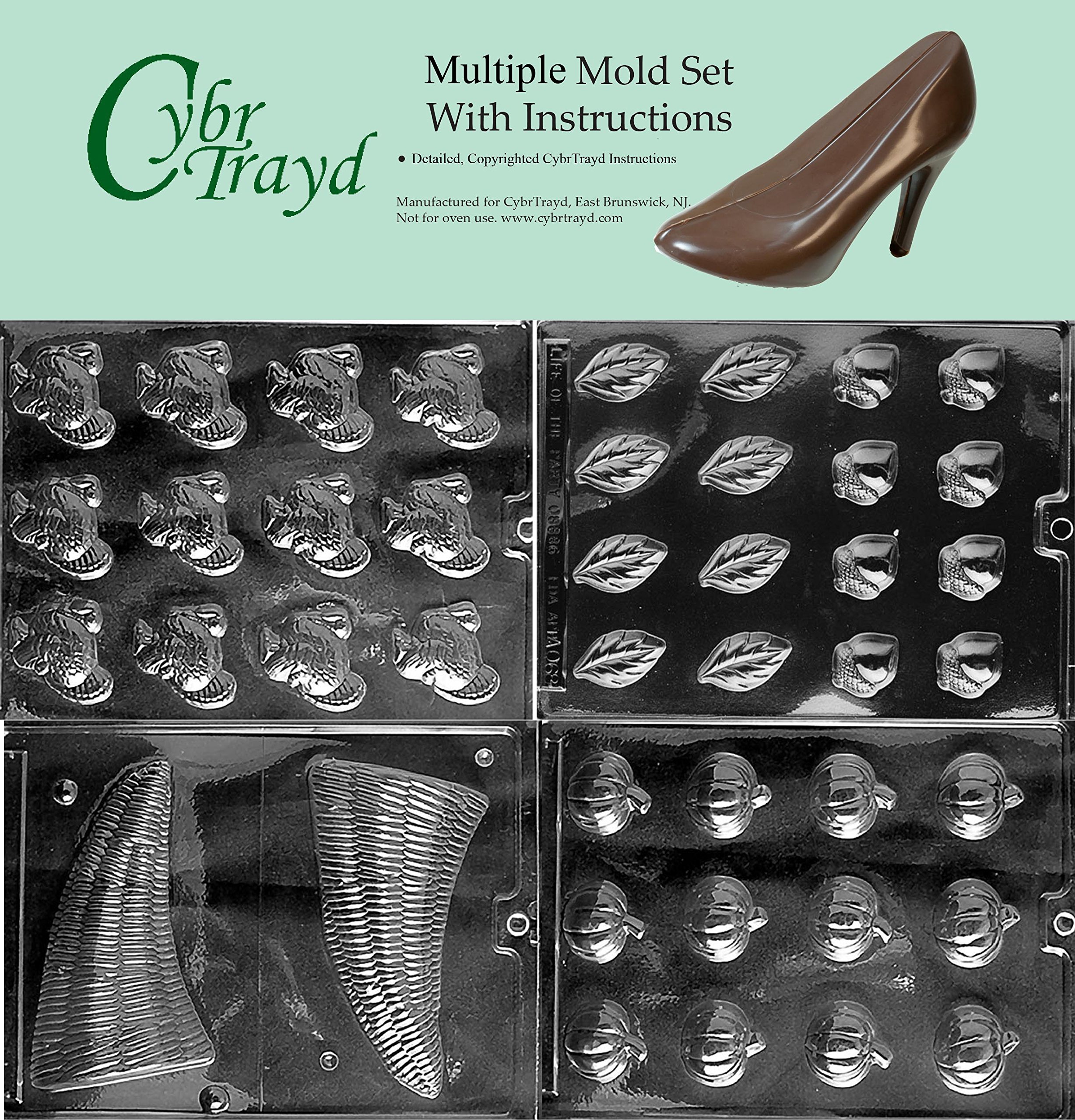 4-Piece Thanksgiving Chocolate Molds Set - Premium Silicone Baking Molds for Turkey, Pumpkin, Leaves & Corn - Perfect for Holiday Desserts, DIY Candy Making & Home Baking Decorations