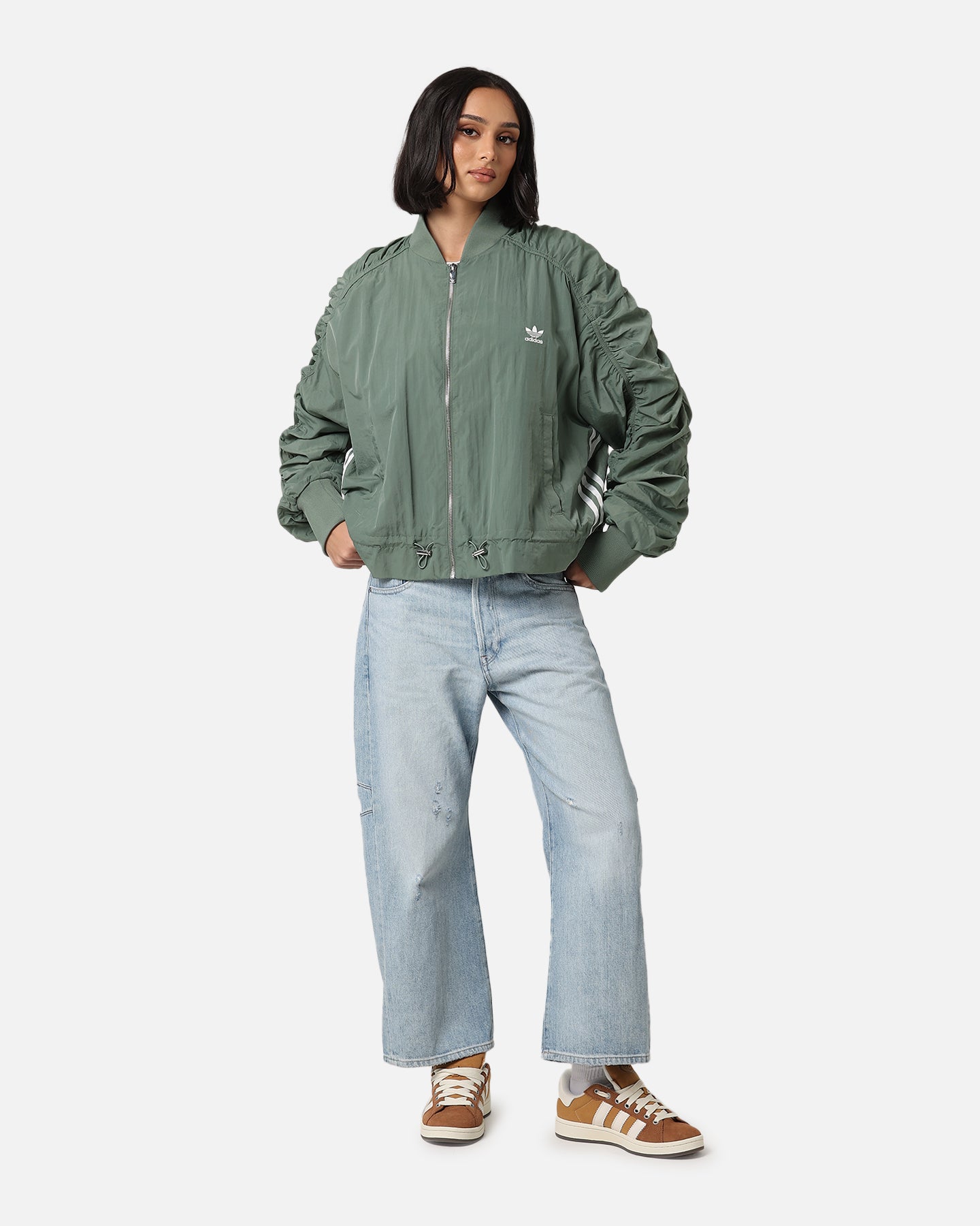 Adidas Women's Lightweight Bomber Jacket - Trace Green | Windproof Spring Jacket for Running, Travel & Outdoor Activities