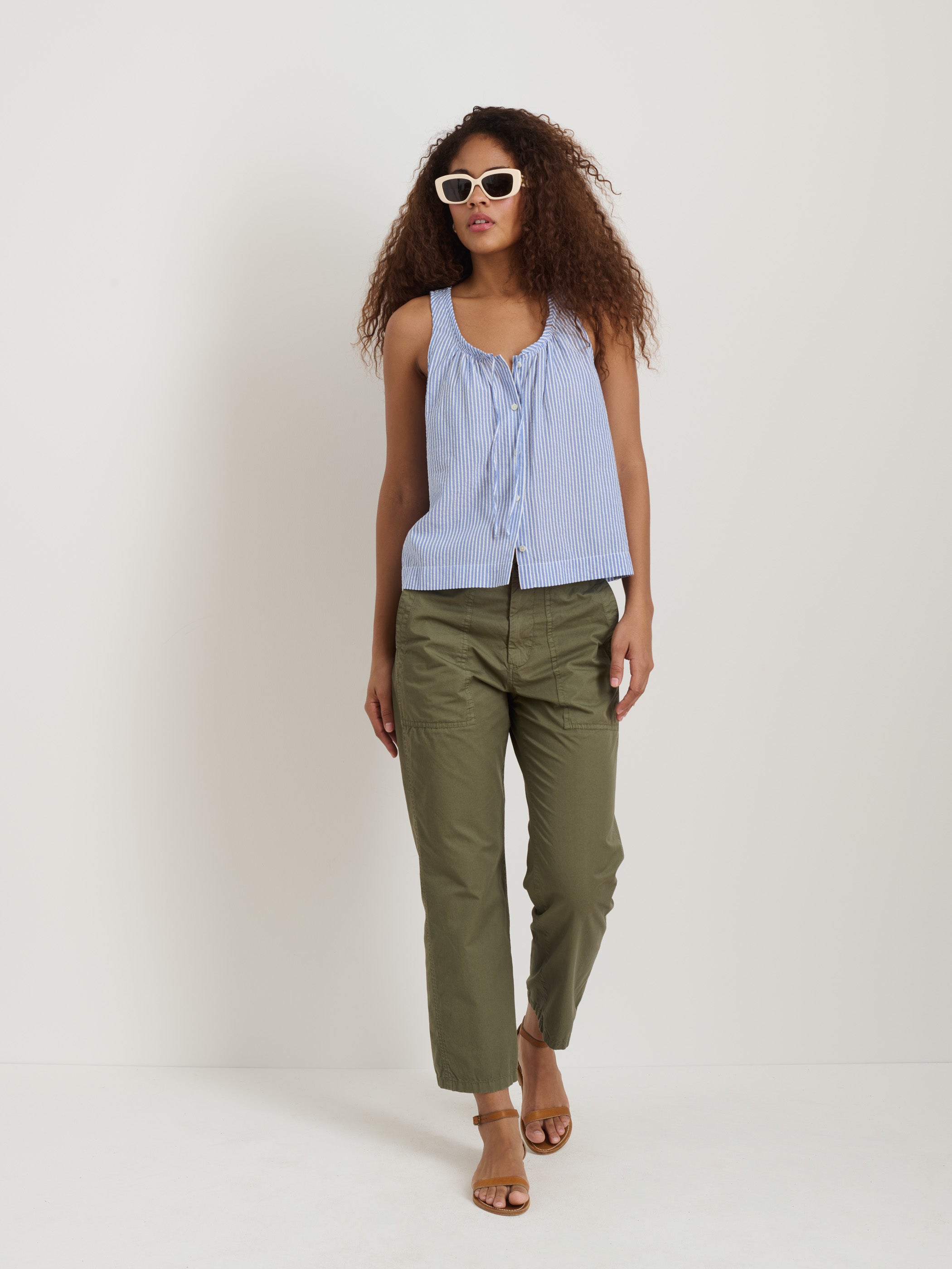 Sidney Women's Seersucker Top - Breathable & Stylish Summer Blouse for Casual Outings & Beach Vacations