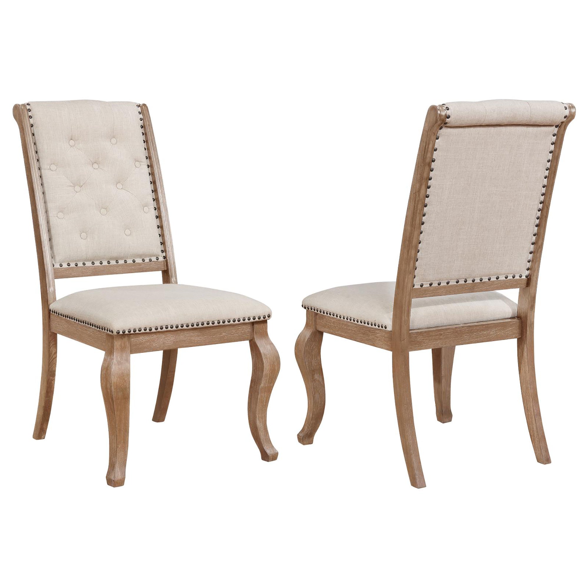 Brown Tufted Back Dining Chairs Set of 2 - Cream & Barley Upholstered Kitchen Chairs for Dining Room, Breakfast Nook or Home Office