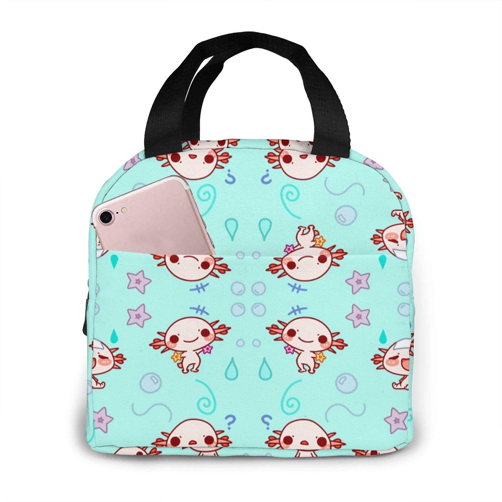 Insulated Reusable Lunch Bag for Work & School - Cute Axolotl Design Tote for Adults & Kids, Perfect for Picnics, Travel & Fitness | Portable Thermal Lunch Box Organizer
