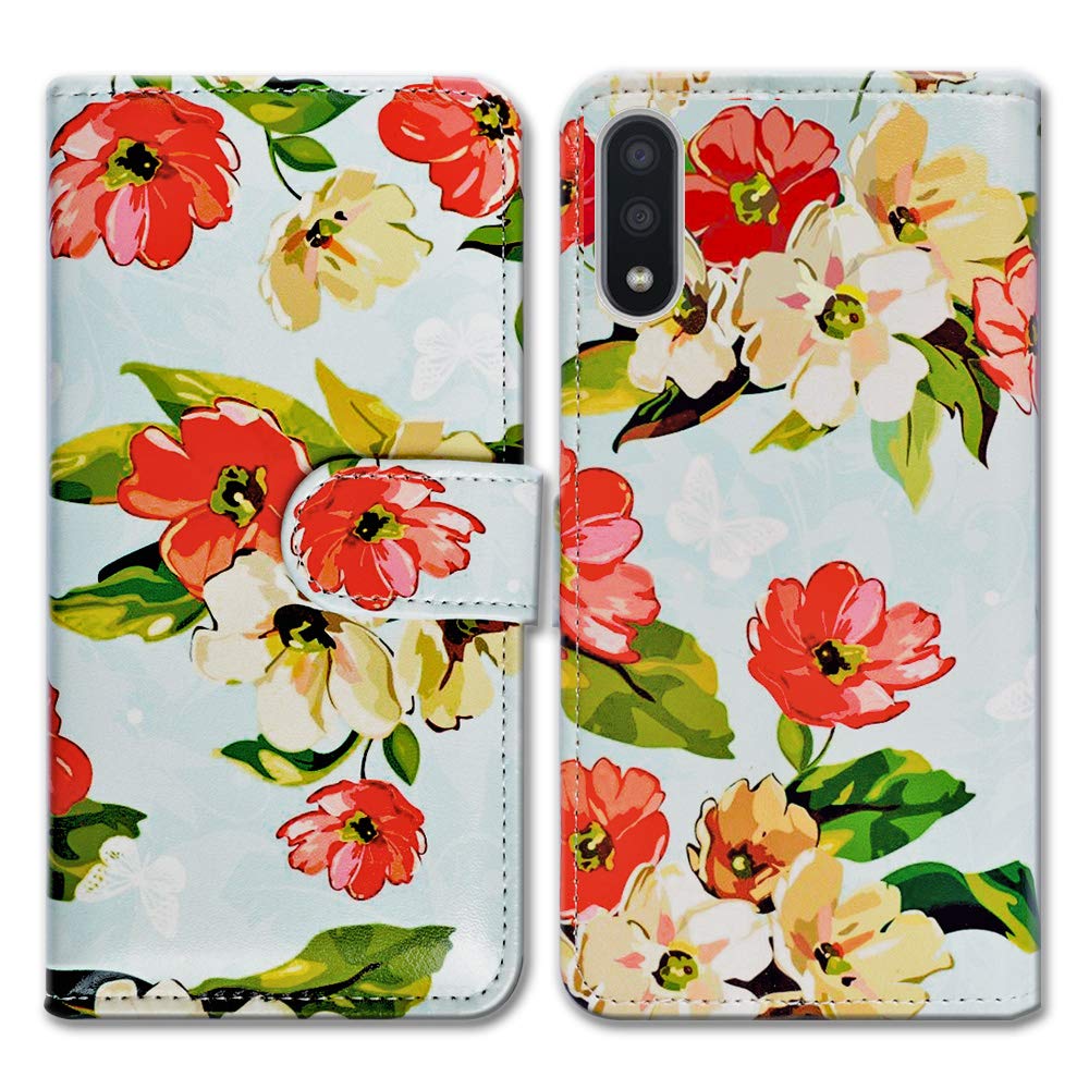 Samsung Galaxy A01 Case - BCOV Red Floral Leather Flip Wallet Cover with Card Slots & Kickstand | Protective Phone Case for Everyday Use, Travel & Work