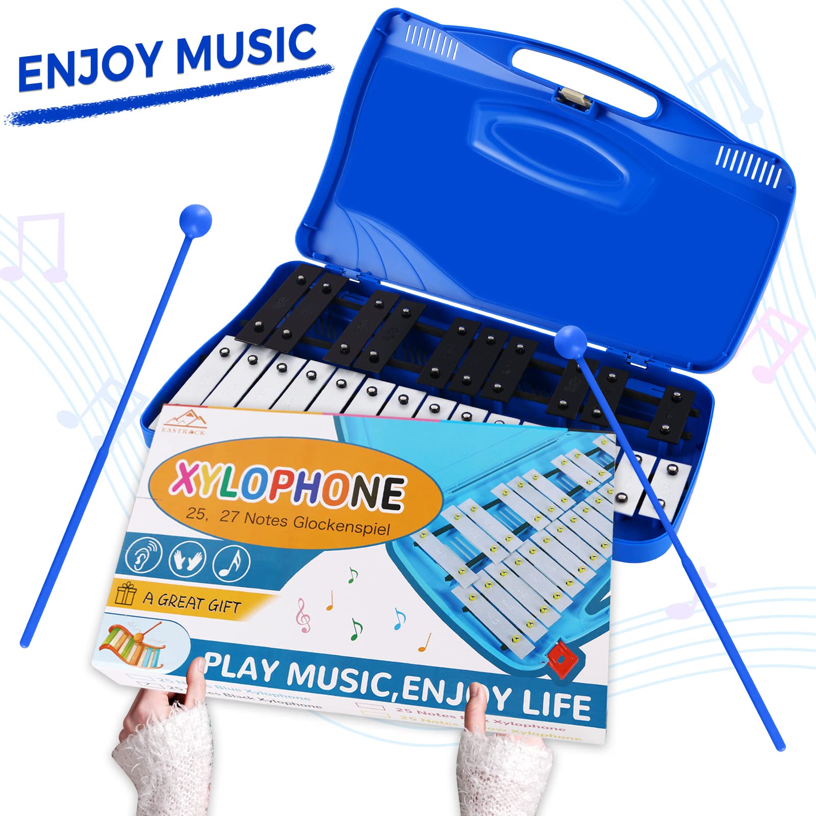 EASTROCK 25-Note Xylophone for Kids & Adults - Professional Glockenspiel Musical Instrument with Mallets | Ideal for Music Teaching, Classroom, Band Practice & Home Play | Perfect Gift for Beginners (Blue)