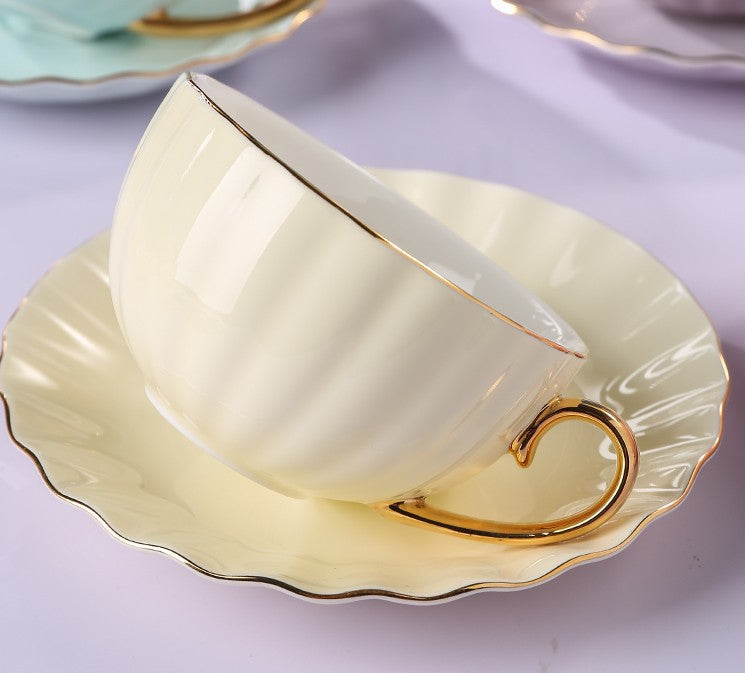 Exquisite Handmade British Bone China Tea Cup Set - Elegant Macaroon Ceramic Coffee Cups with Saucers in Gift Box | Perfect for Afternoon Tea, Birthday Gifts & Home Decor
