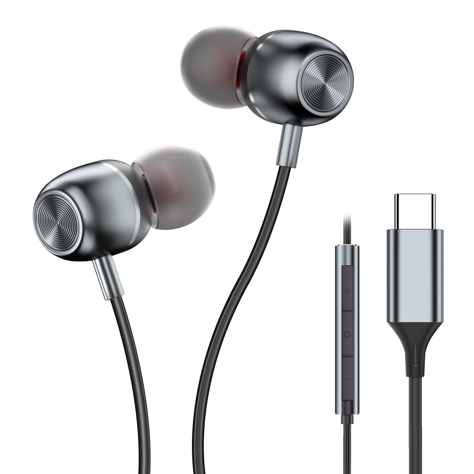 USB C Wired Earbuds with Microphone & Volume Control - In-Ear Type C Headphones for Samsung Galaxy S24/S23/S22/S21/S20/A53/A54, iPhone 15/16 Pro Max, Google Pixel 5/6/7/8 - Bass Stereo Sound & Metal Build | Perfect for Gaming, Workouts, Commuting & Office Use