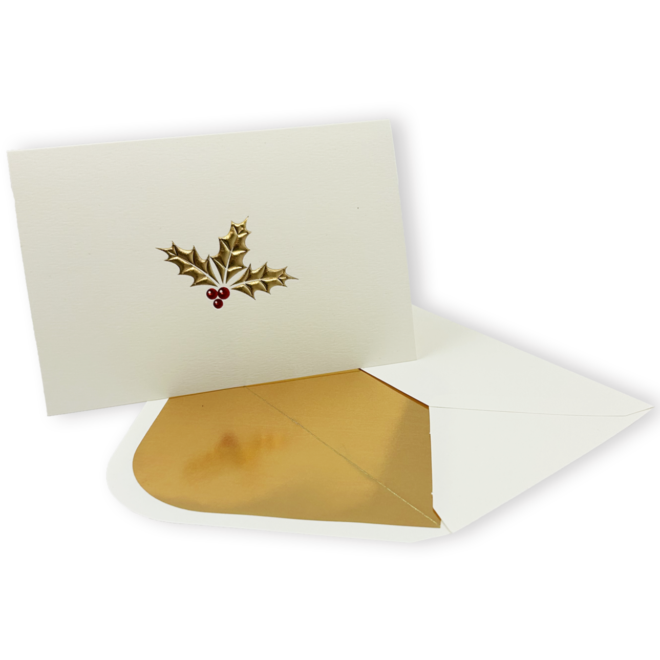 Golden Holly Embossed Note Cards - Elegant Christmas Greeting Cards for Holiday Wishes, Thank You Notes & Seasonal Correspondence (Set of 20) - Perfect for Holiday Parties, Office Gifts & Festive Mailings