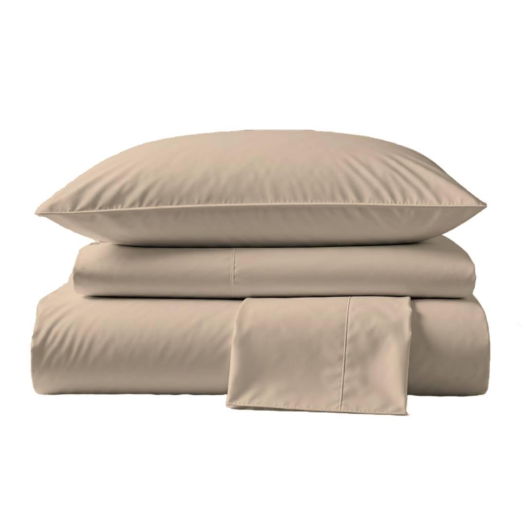 Premium 100% Peruvian Pima Cotton Queen Size Bed Sheet Set - 4 Piece Percale Bedding with 415 Thread Count - Breathable & Cooling Sheets in Latte Solid Color - Perfect for Hot Sleepers & Luxury Bedrooms