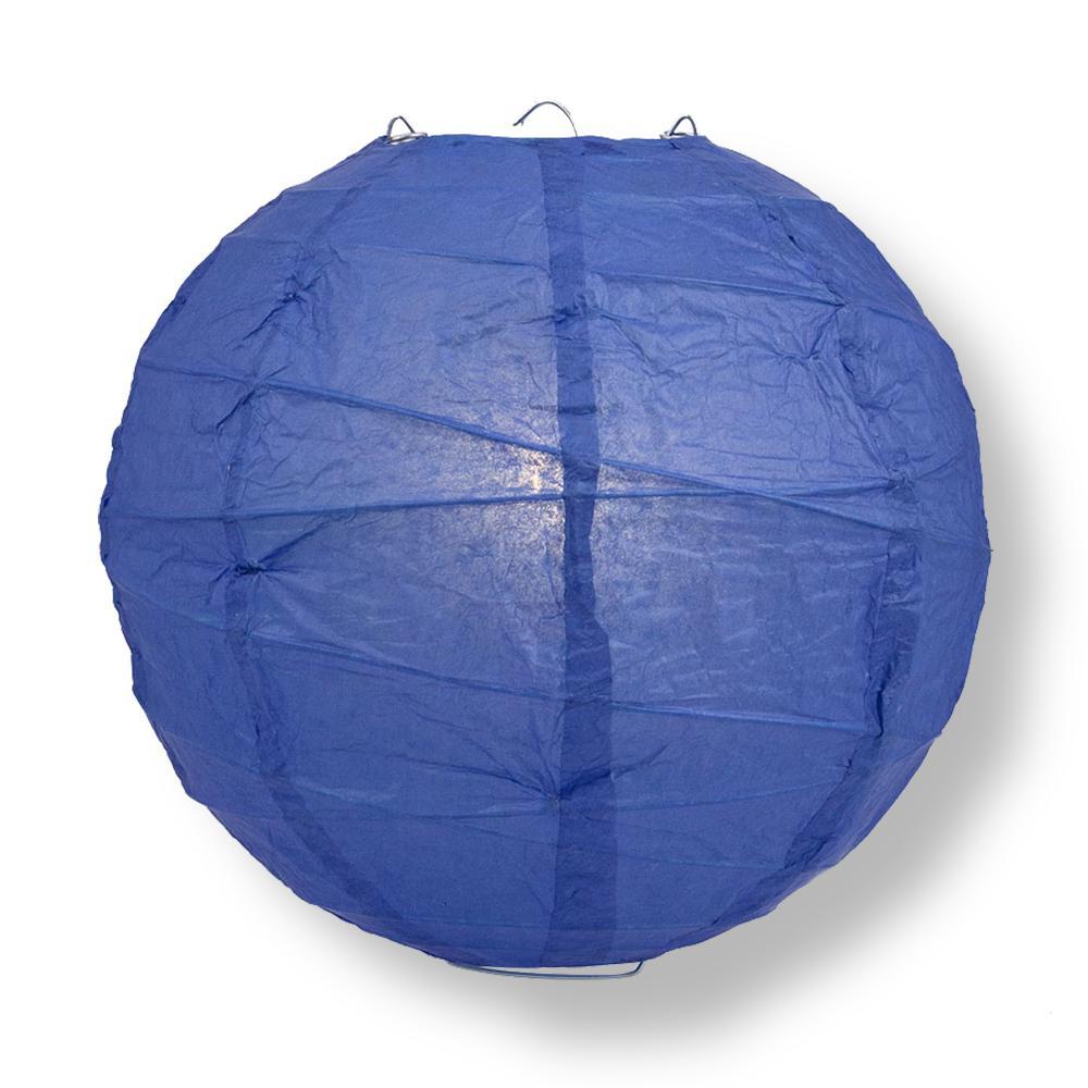 16 Pack Dark Blue Round Paper Lanterns with Free Style Ribbing - Chinese Hanging Decor for Wedding, Party & Home Celebration - Perfect for Asian Festivals, Baby Showers and Indoor/Outdoor Events