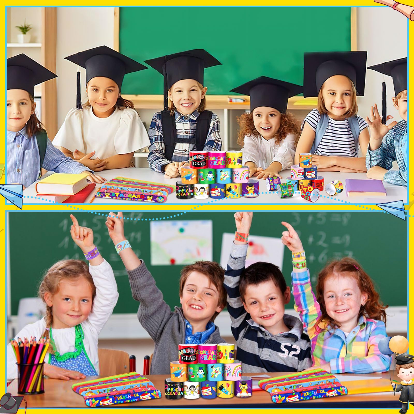 56Pcs Colorful Graduation Slap Bracelets - Kindergarten Graduation Party Favors, Preschool Graduation Gifts for Kids - Perfect for Class of 2024 Celebrations, End of Year School Events & Graduation Ceremonies