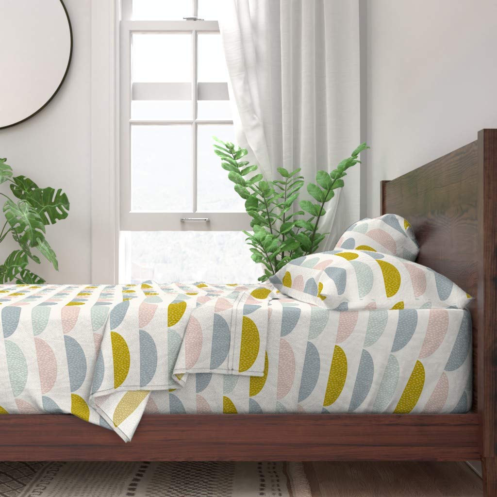 Modern Scallop Minimal Geometric Abstract Nursery Spring Kids Baby Print 100% Cotton Twin 3-Piece Sheet Set | Custom Bedding for Baby & Kids Room Decor | Soft & Breathable Cotton Sheets for Cribs, Toddler Beds & Nursery Decor