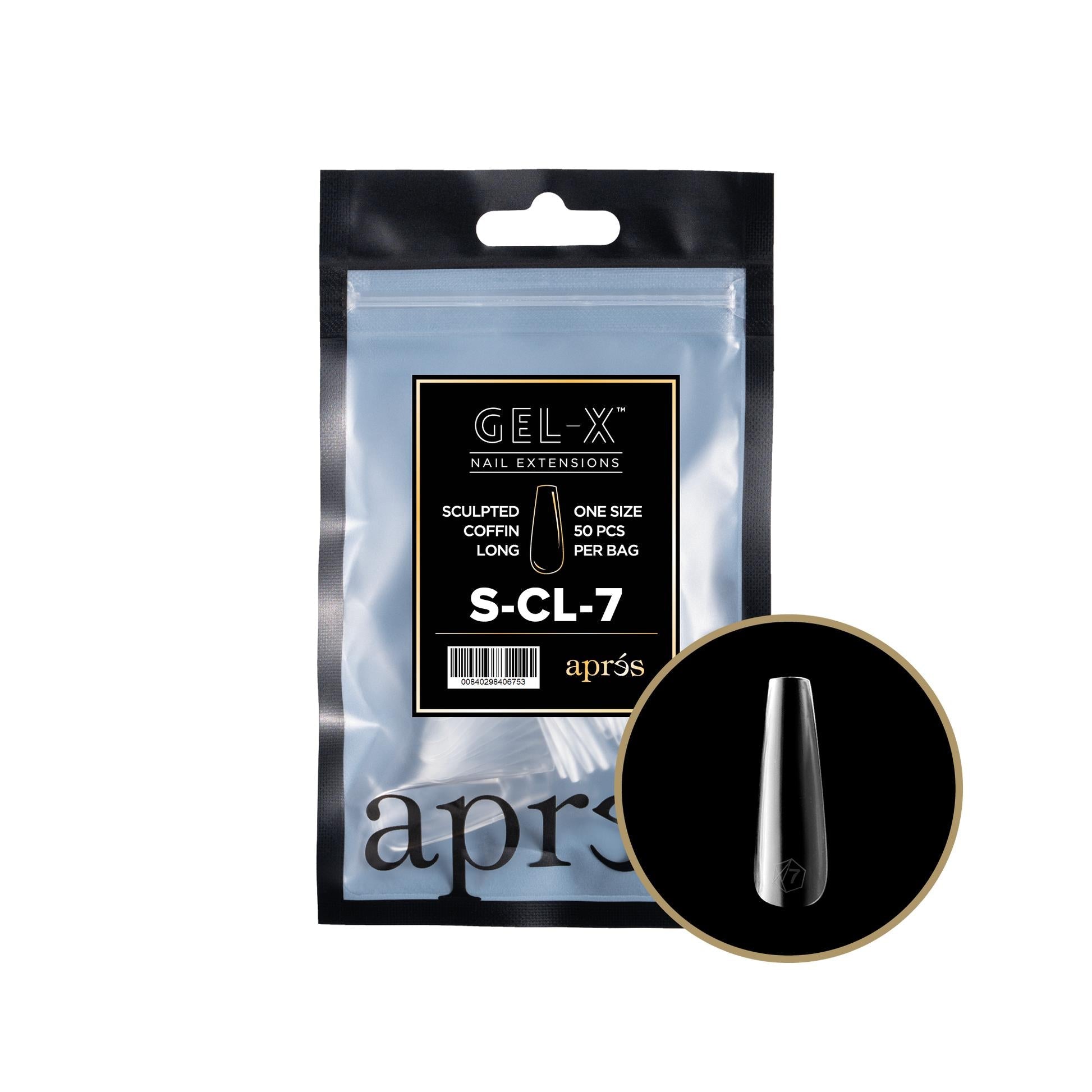 Apres Gel X 2.0 Refill Bags - Sculpted Coffin Long Nail Tips Size 7 (50 Pcs) | Professional Salon Quality | Perfect for DIY Manicures, Nail Extensions & At-Home Nail Art