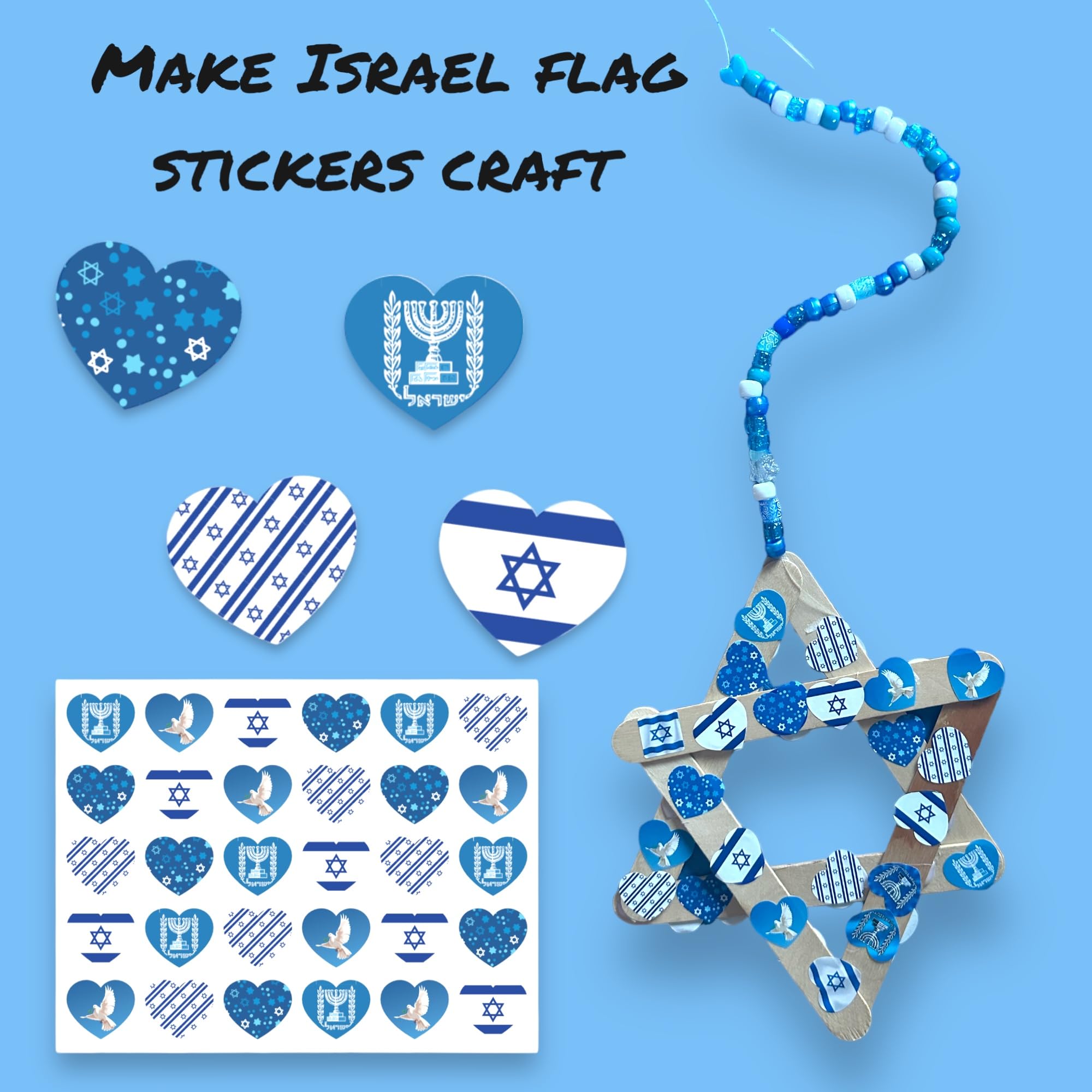 330+ Heart Israel Stickers Set - DIY Israeli Flag Banner, National Symbols & Small Decals for School Crafts, Parties & Patriotic Events
