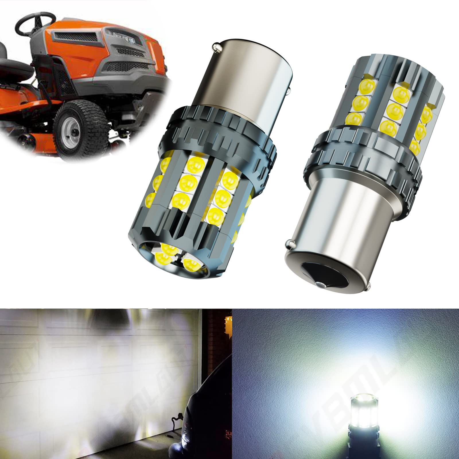 Husqvarna YTH20K46 YTH21K46 LED Bulbs - 1156 BA15S P21W 7506 LED Replacement Bulb - 6000K Super White - 24PCS 3030 SMD - 60W 6000LM - Plug and Play - Pack of 2 - Perfect for Lawn Tractors, Mowers, and Outdoor Equipment Lighting