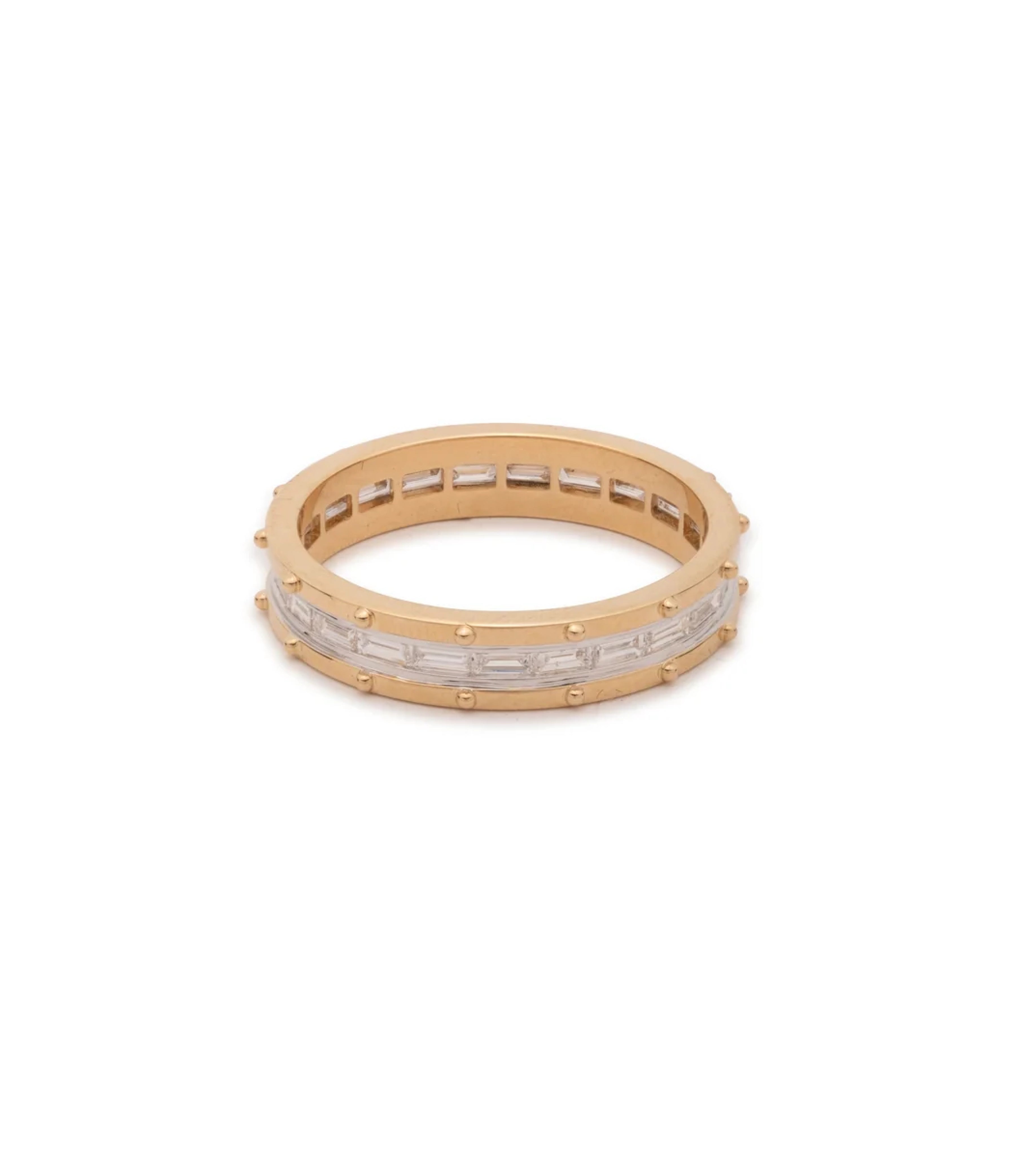 Lovestruck Thin Band Ring - 14K Yellow Gold with Baguette Diamonds | Dainty Stackable Wedding Band, Anniversary Gift for Her