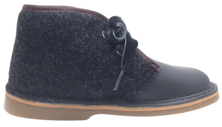 Luccini Girls Grey Leather & Wool Lace Up Ankle Boots with Maroon Trim - Stylish Winter Boots for School, Casual Outfits & Cold Weather Fashion