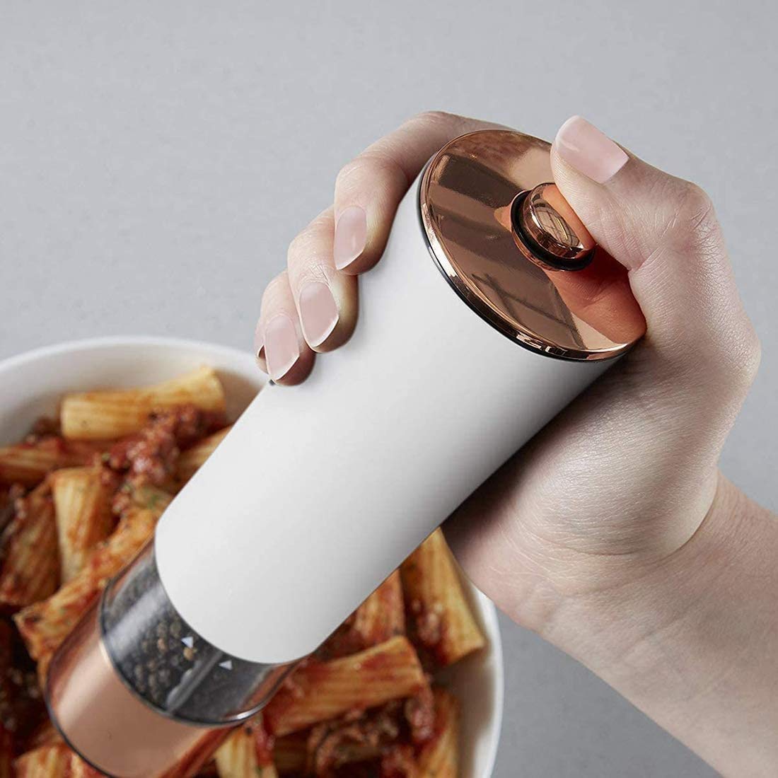 Premium Electric Salt and Pepper Grinder Set - Automatic Rechargeable Stainless Steel Spice Mill with LED Light - One-Hand Push Button Operation for Freshly Ground Peppercorns & Sea Salt (2-Piece Set) - Perfect for Kitchen, Dining Table, Camping & Gifts