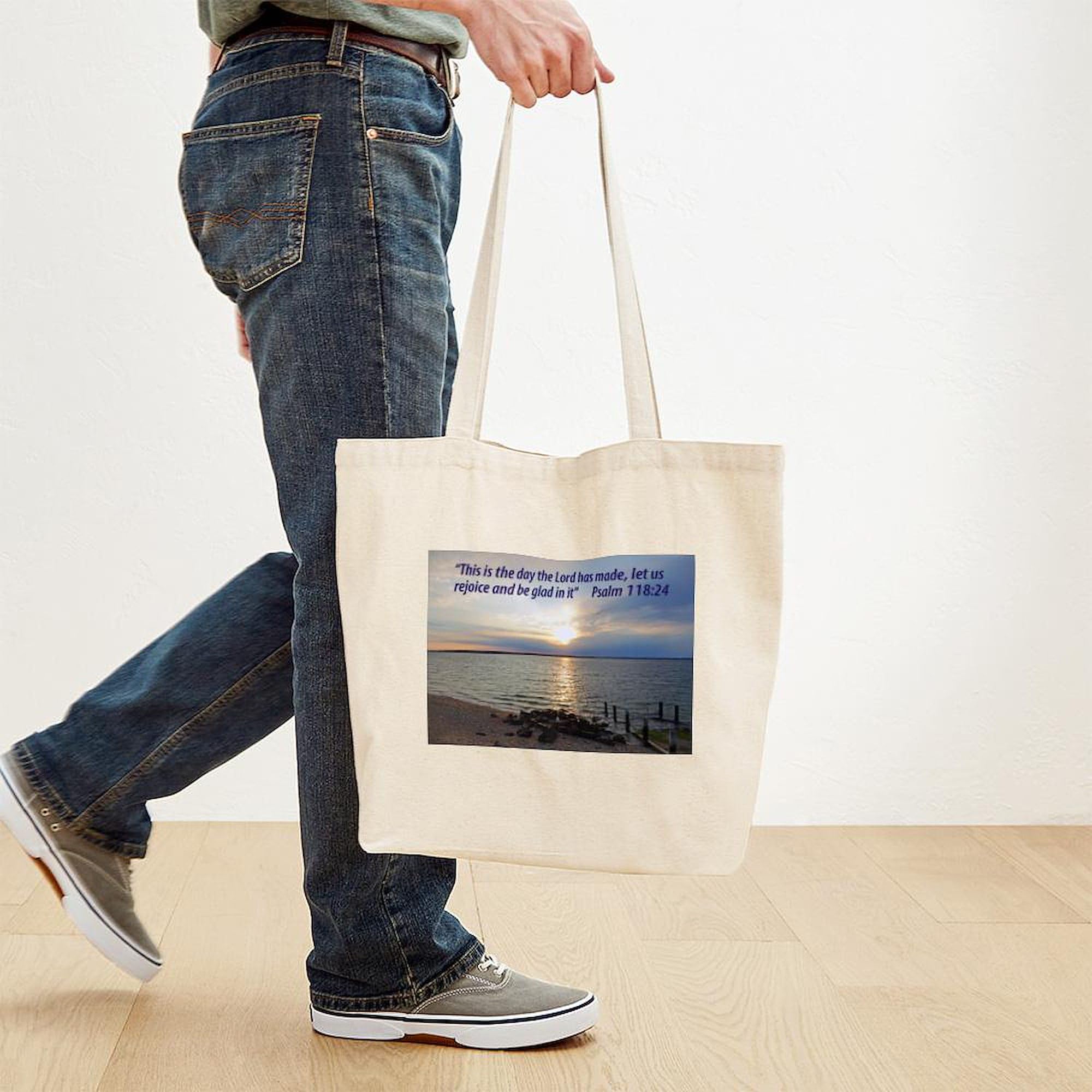 Christian Tote Bag - 'This Is The Day The Lord Has Made' Inspirational Canvas Shopping Bag | Reusable Grocery Tote for Church, Bible Study & Daily Errands