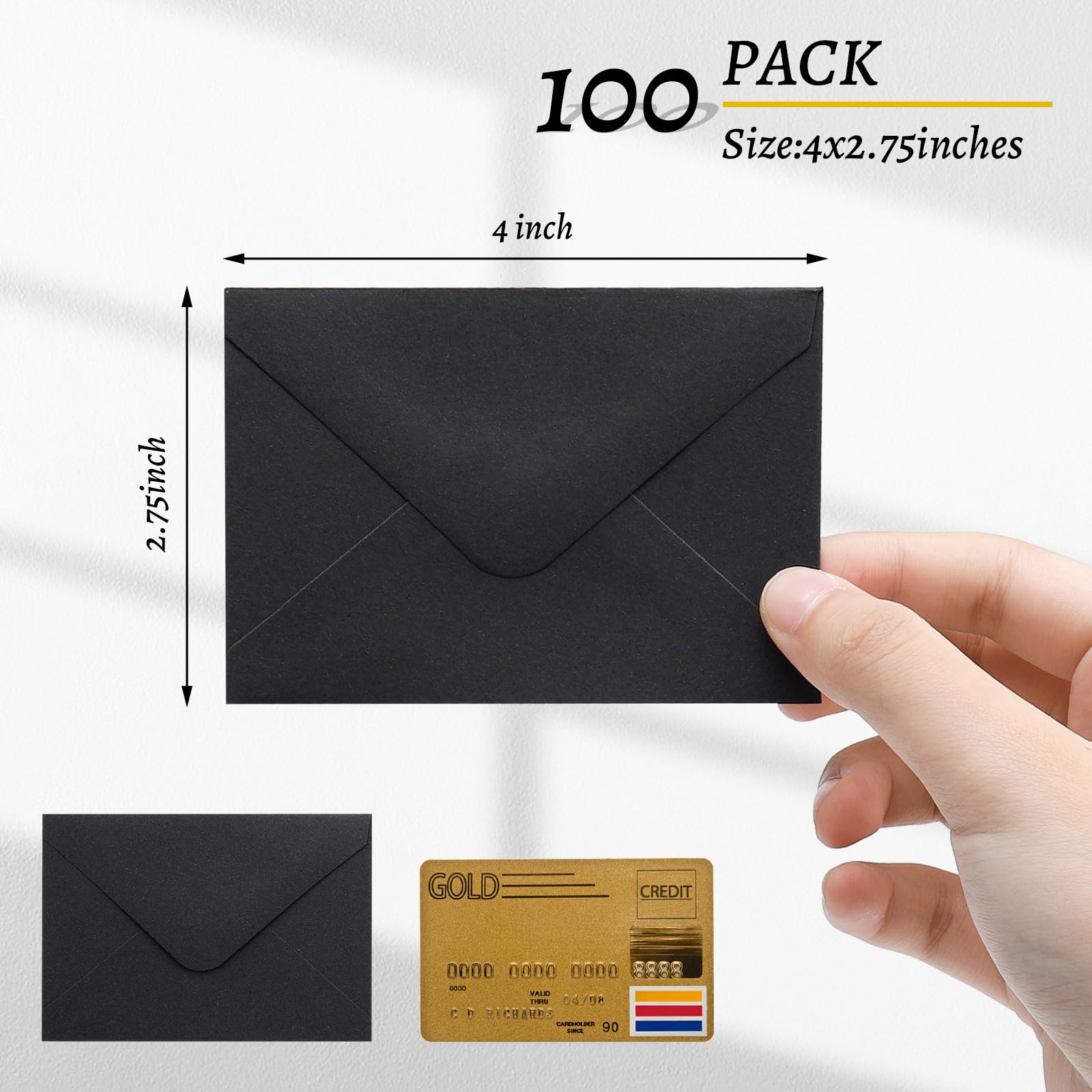 100 Pack 4 x 2.75 Inch Mini Envelopes - 120GSM Black Gift Card Sleeves Bulk | Small Paper Envelopes for Business Cards, Greeting Cards & Invitations | Perfect for Wedding Favors, Party Invites & Thank You Notes