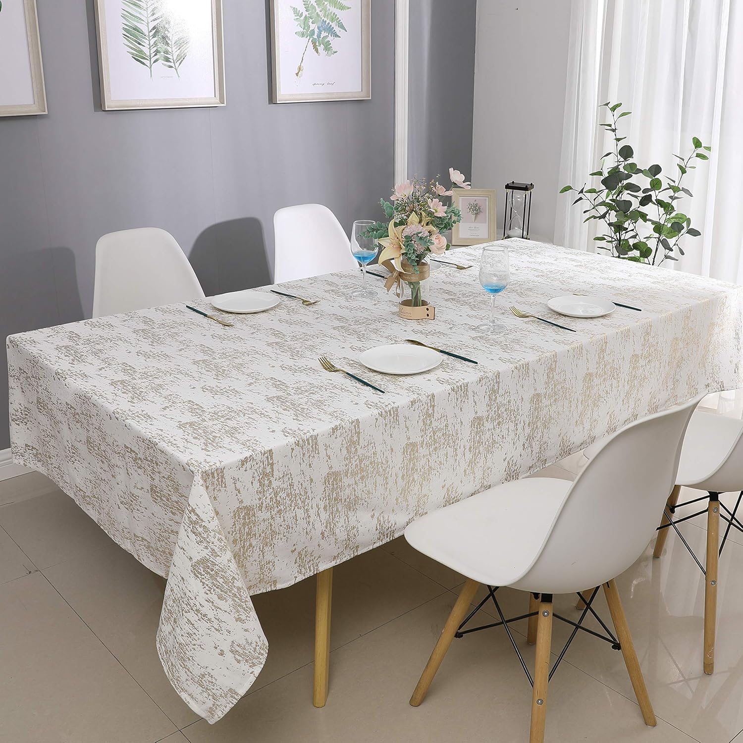 Custom Gold Mosaic Tablecloth 70x144 - Elegant Dining & Party Decor