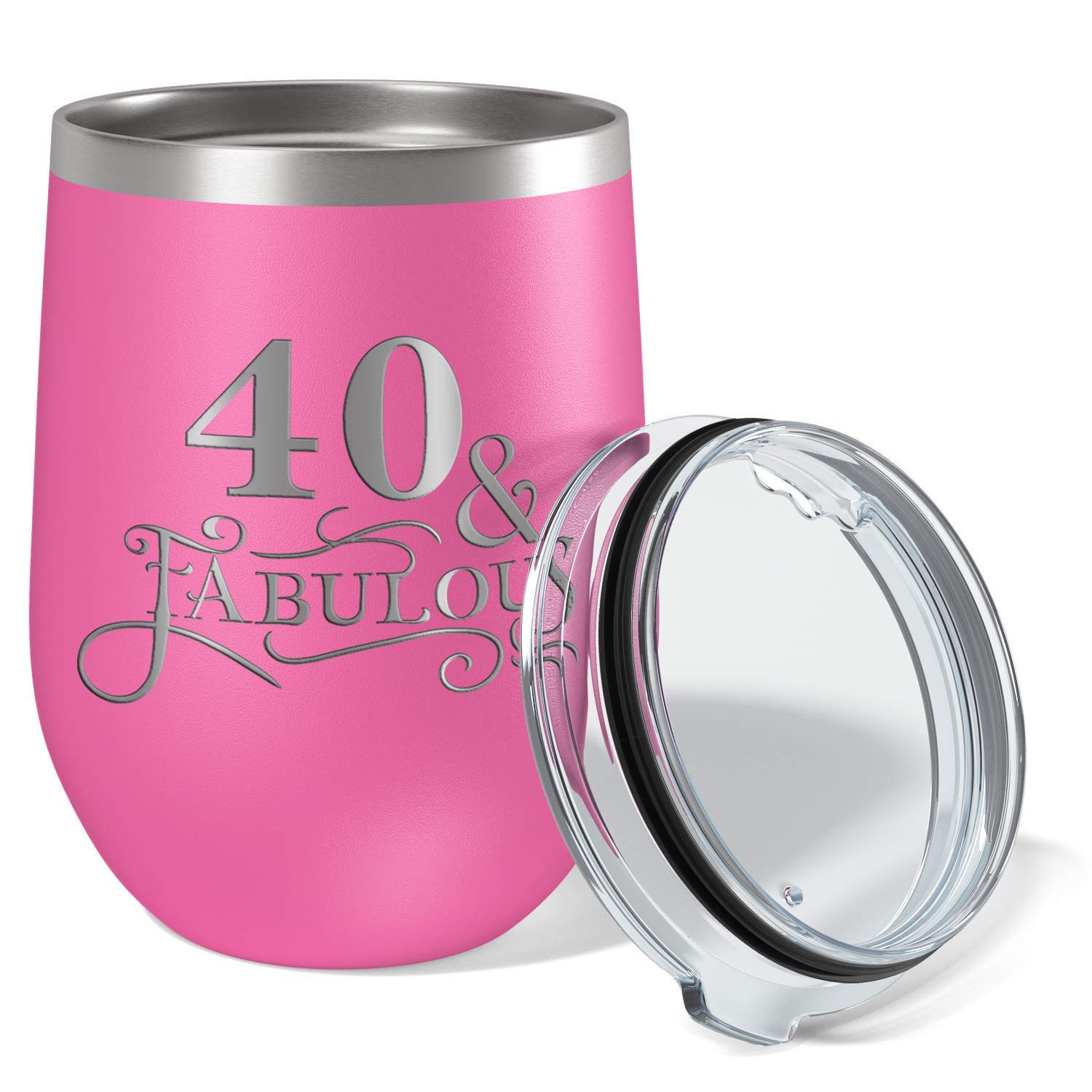 40 & Fabulous 12oz Insulated Wine Tumbler with Lid - Perfect 40th Birthday Gift for Women, Pink Stainless Steel Cup for Wine, Cocktails & Iced Coffee - Great for Parties, Office & Outdoor Use