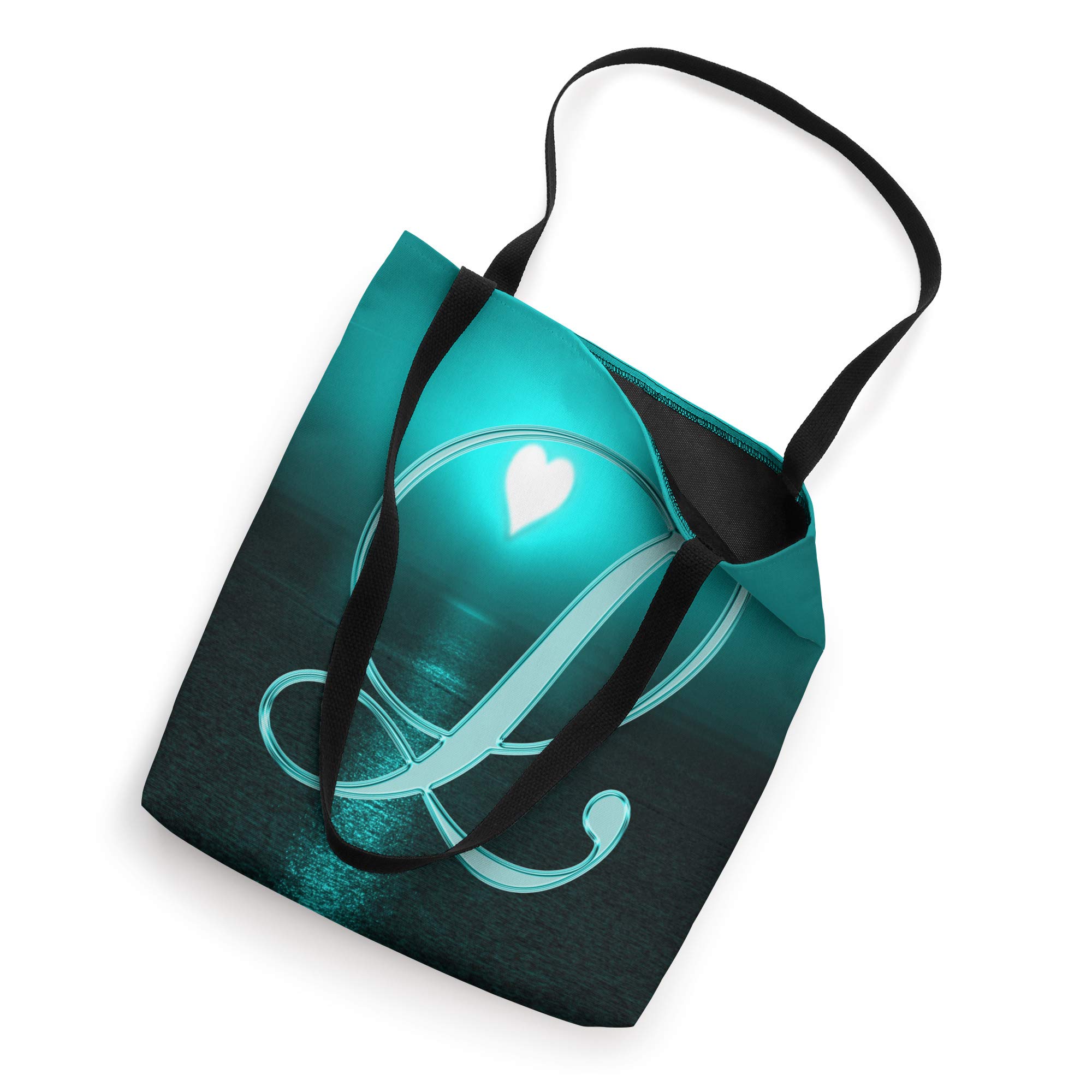 Personalized Teal Heart Beach Tote Bag with Sun & Moon Design - Custom Initial Letter Name for Women, Summer Vacation, Picnic, Shopping & Travel Accessories