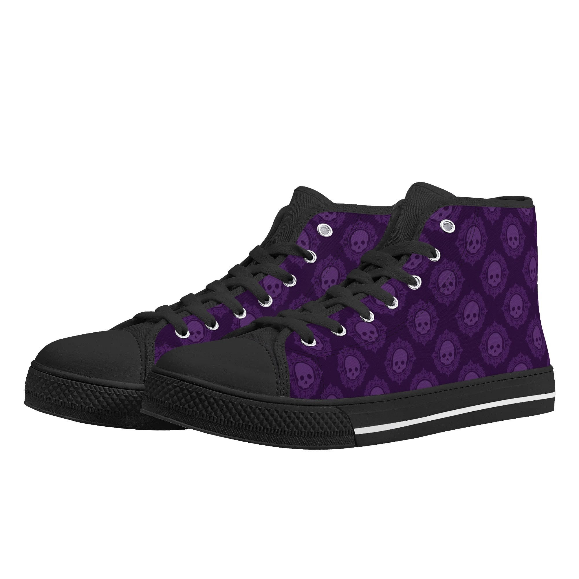 Gothic Purple Skull Print High Top Canvas Sneakers - Punk Rock Fashion Shoes for Women & Men | Perfect for Concerts, Halloween Costumes, and Alternative Streetwear