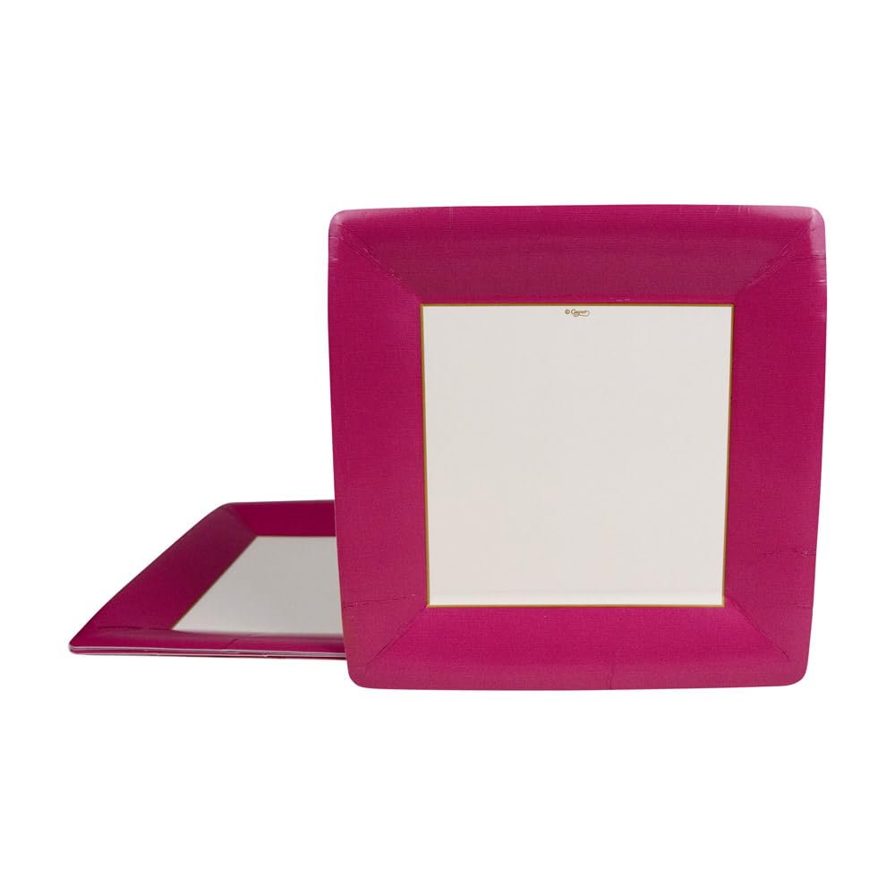 Caspari 8-Pack Grosgrain Square Paper Dinner Plates - Elegant Rose Color for Parties, Weddings & Special Events | Disposable Tableware for Easy Cleanup