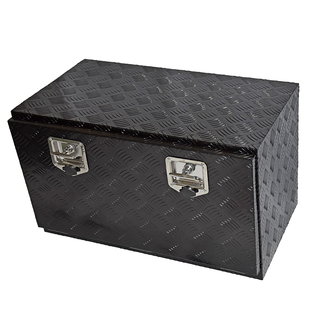 TRIBLE SIX 36 Inch Heavy Duty Aluminum Tool Box for Trucks, ATV, RV & Trailers - Underbody Storage with 2 Keys, Black Rectangle Design - Perfect for Construction, Farming & Outdoor Work Equipment Organization