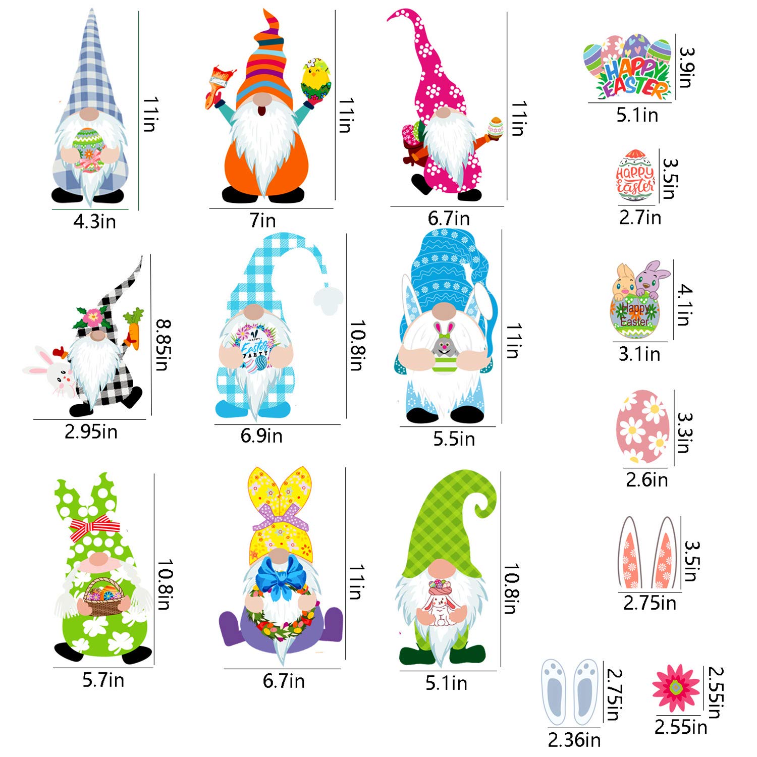 9 Sheets Easter Window Cling Stickers - Double Sided Gnome & Bunny Egg Decals for Glass Windows - Holiday Decorations for Kids, School, Home & Party Supplies - Perfect for Easter Celebrations, Classroom Activities & Festive Home Decor