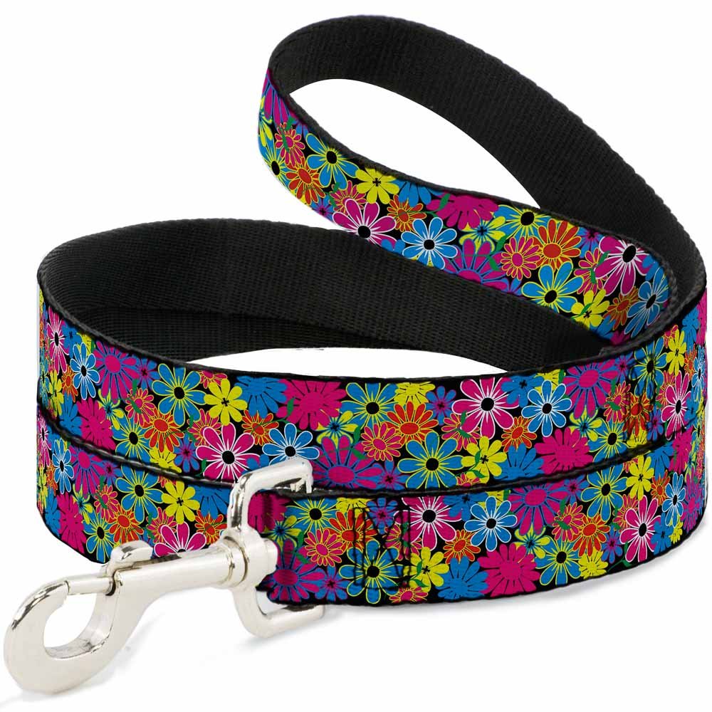 Buckle-Down Pet Leash - 4FT Flower Blossom Design, 1 Inch Wide Nylon Dog Leash for Small Medium Dogs - Perfect for Walking, Training & Outdoor Adventures