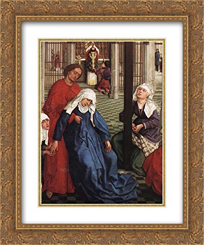 Seven Sacraments Altarpiece Central Panel [Detail 1] - 20x24 Inch Gold Ornate Framed Religious Art Print by Rogier van der Weyden - Double Matted Museum Quality Reproduction for Home Decor, Church Display & Art Collectors