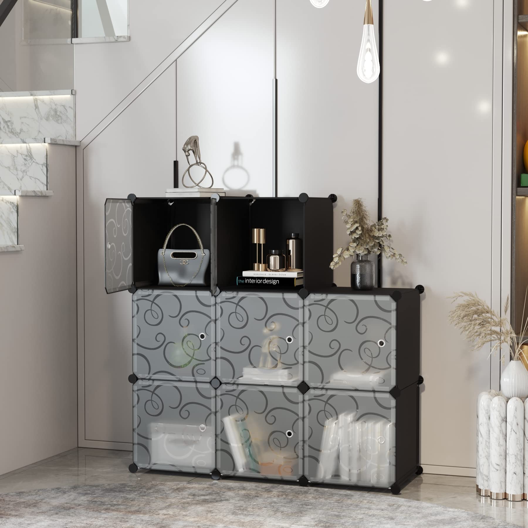 C&AHOME 8-Cube Storage Organizer with Doors - DIY Plastic Modular Bookshelf & Closet Cabinet, 24.8