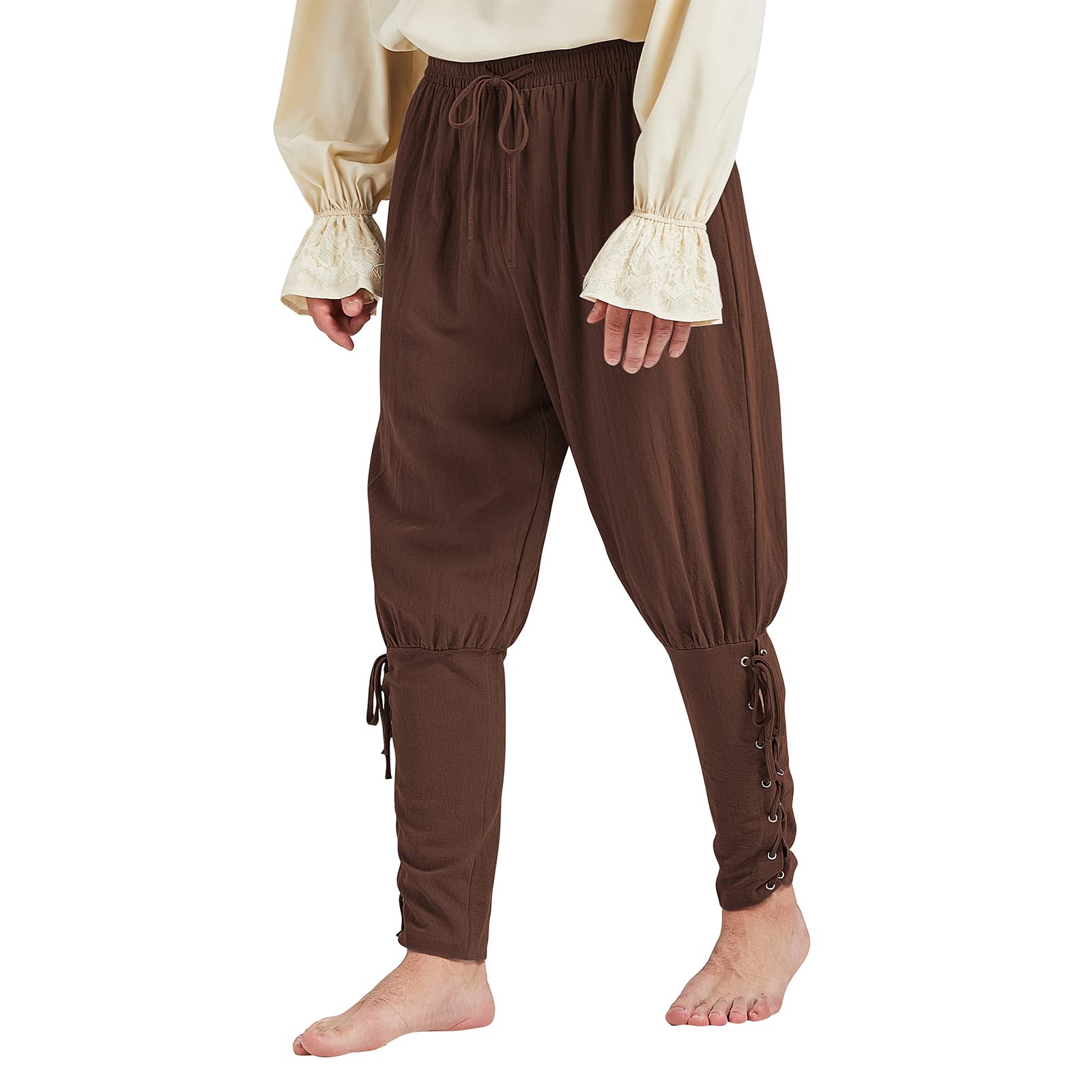 Men's Pirate Pants - Medieval Viking Navigator Cosplay Costume with Drawstrings & Ankle Bands | Renaissance Festival, Halloween Party & LARP Outfit