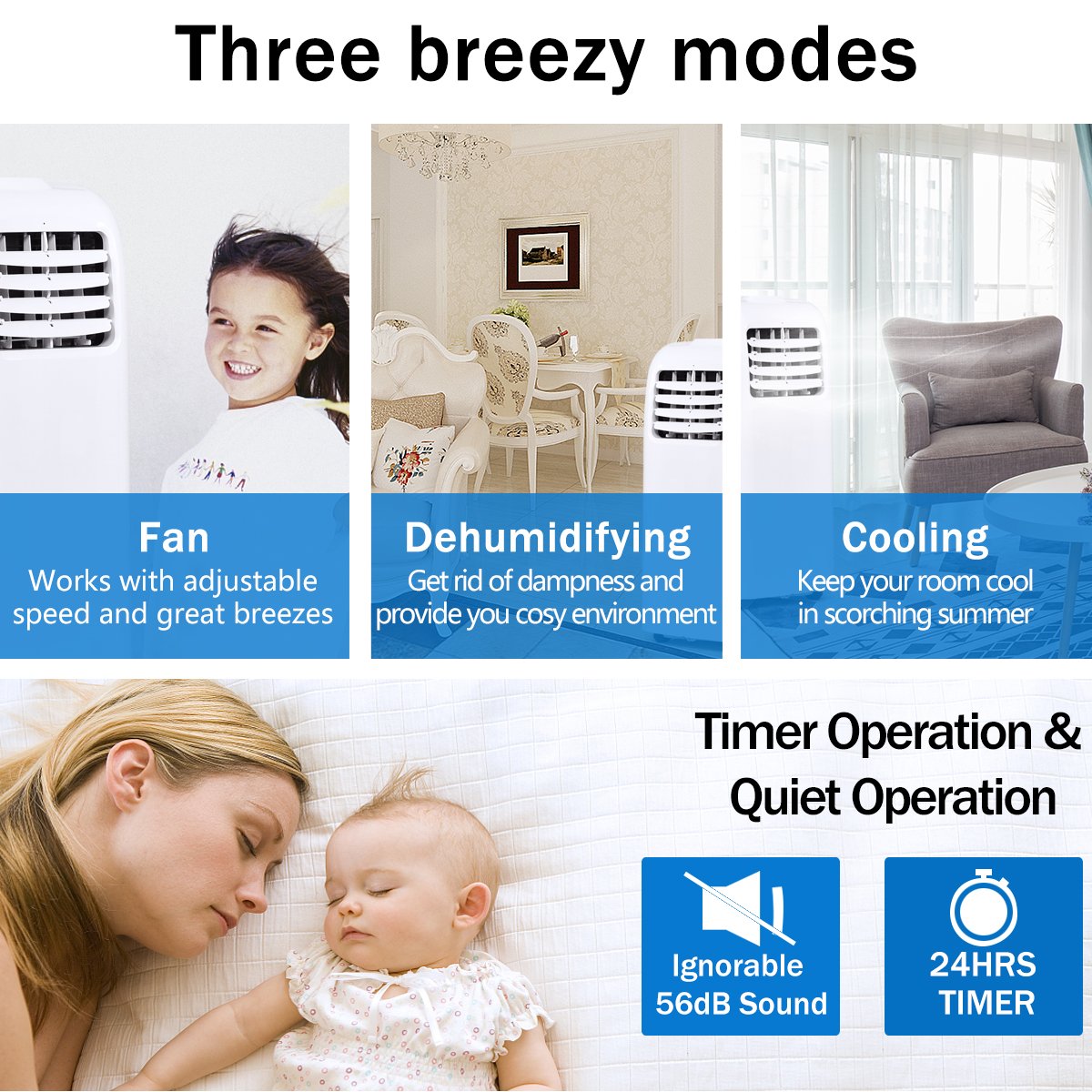 GOFLAME 8000BTU Portable Air Conditioner - Standing Room AC Unit with Remote Control, LED Display & Built-in Dehumidifier | 3-in-1 Cooling, Fan & Dehumidifier Mode | Window/Wall Mountable | Perfect for Bedroom, Living Room & Office