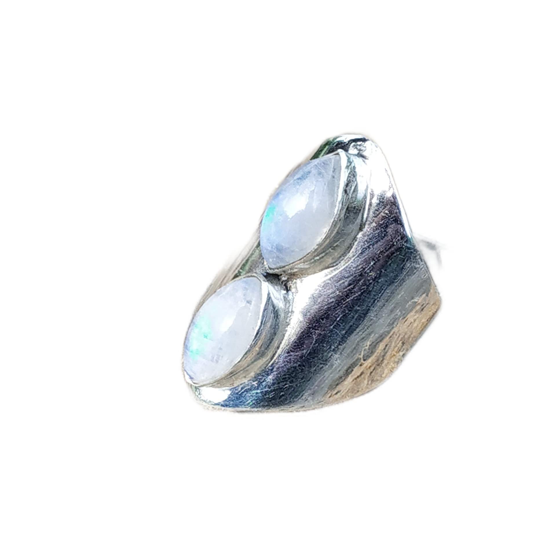 Rainbow Moonstone Silver Ring - Vintage Handmade Jewelry for Women, Genuine Stone Engagement & Bridal Gift, Victorian Boho Statement Ring with Two Stones | Perfect for Weddings, Anniversaries & Special Occasions
