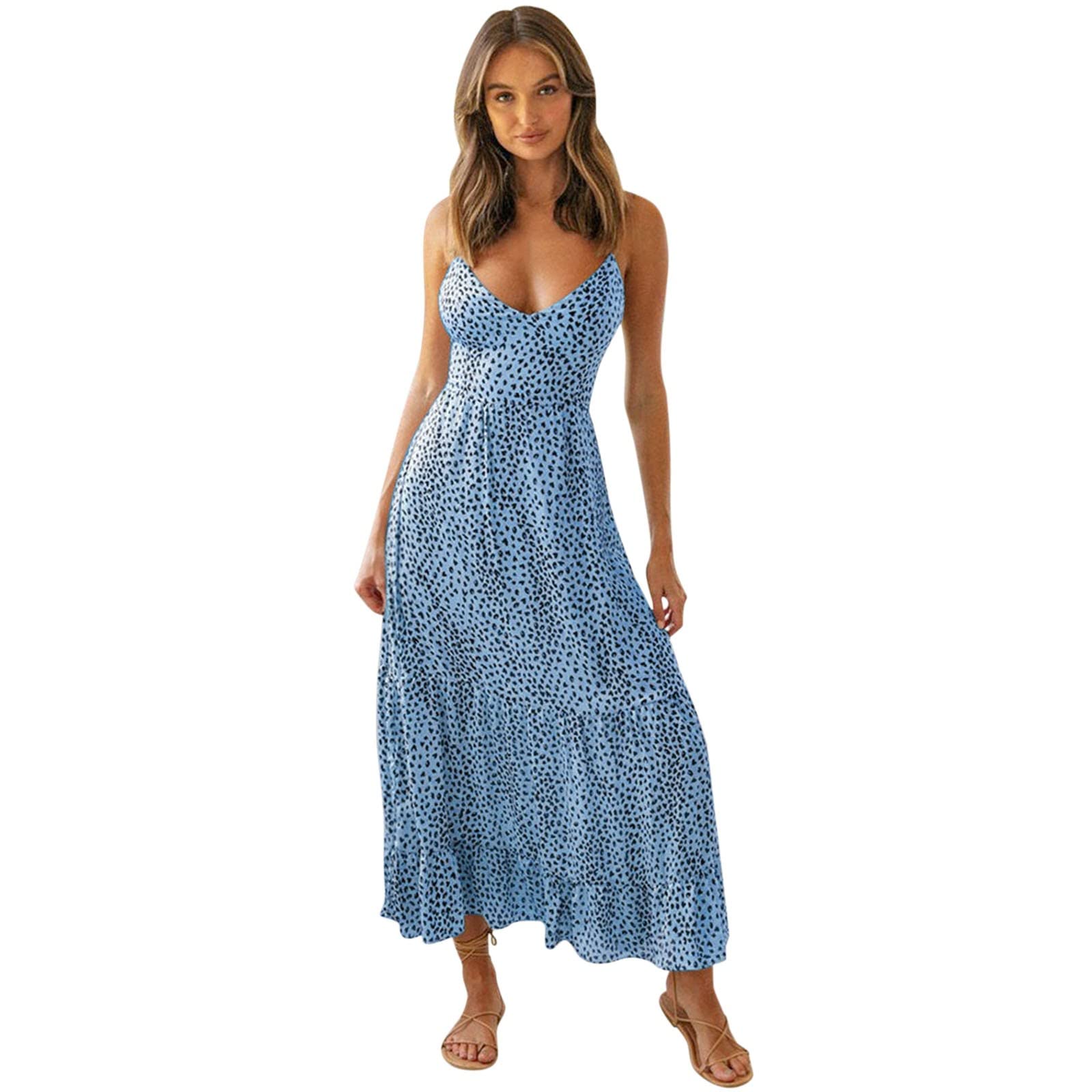 Women's Long Sleeve V-Neck Casual Dress - Leopard Print Summer Dress with Side Splits | Perfect for Beach Vacations, Date Nights & Office Wear
