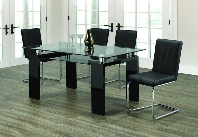 Elegant Clear Glass Top Black Dining Table with Frosted Base & Black Upholstered Chairs - Perfect for Modern Dining Room & Kitchen Breakfast Nook