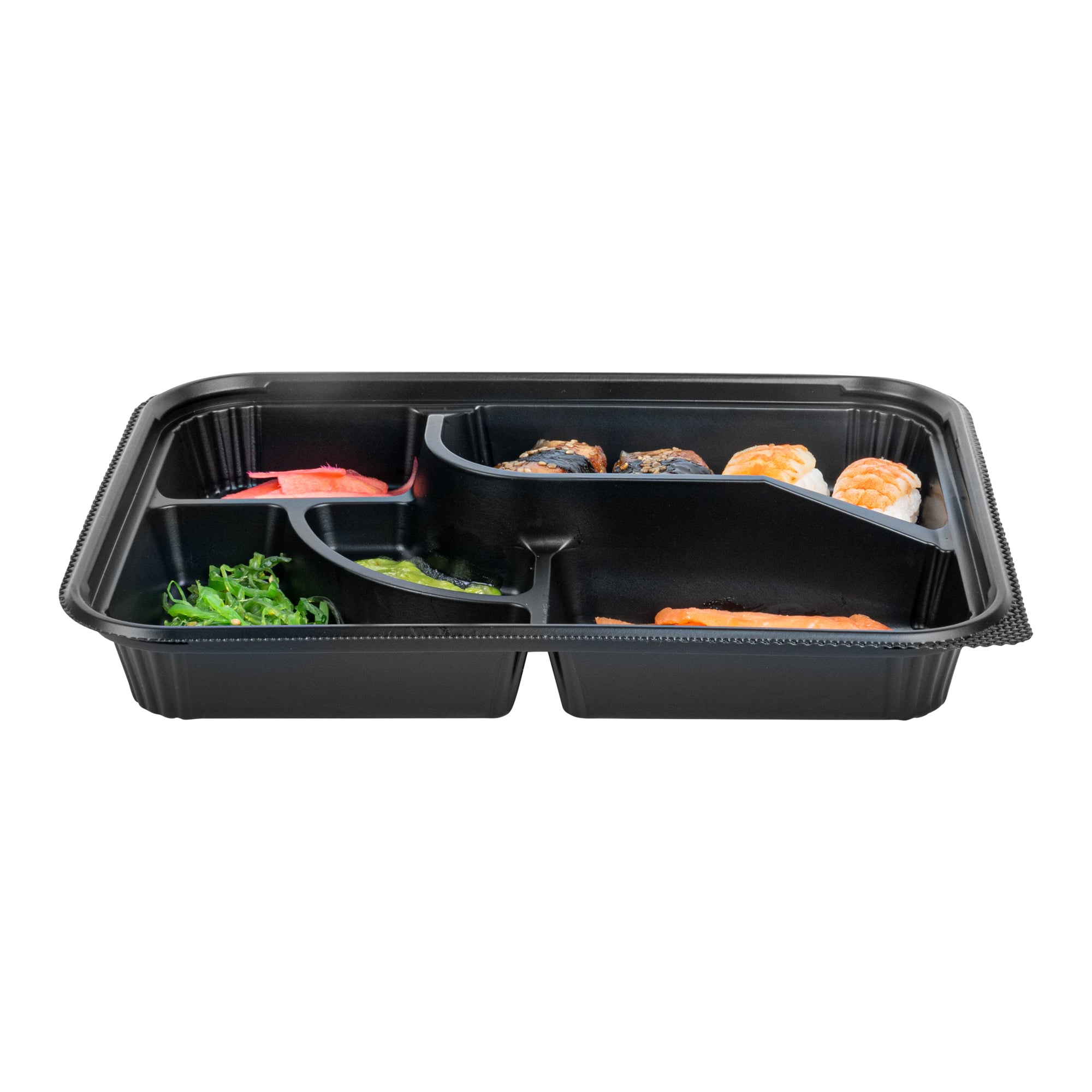 Bento Tek 26 oz Rectangle Black Plastic Bento Box with 5 Compartments - 10.5